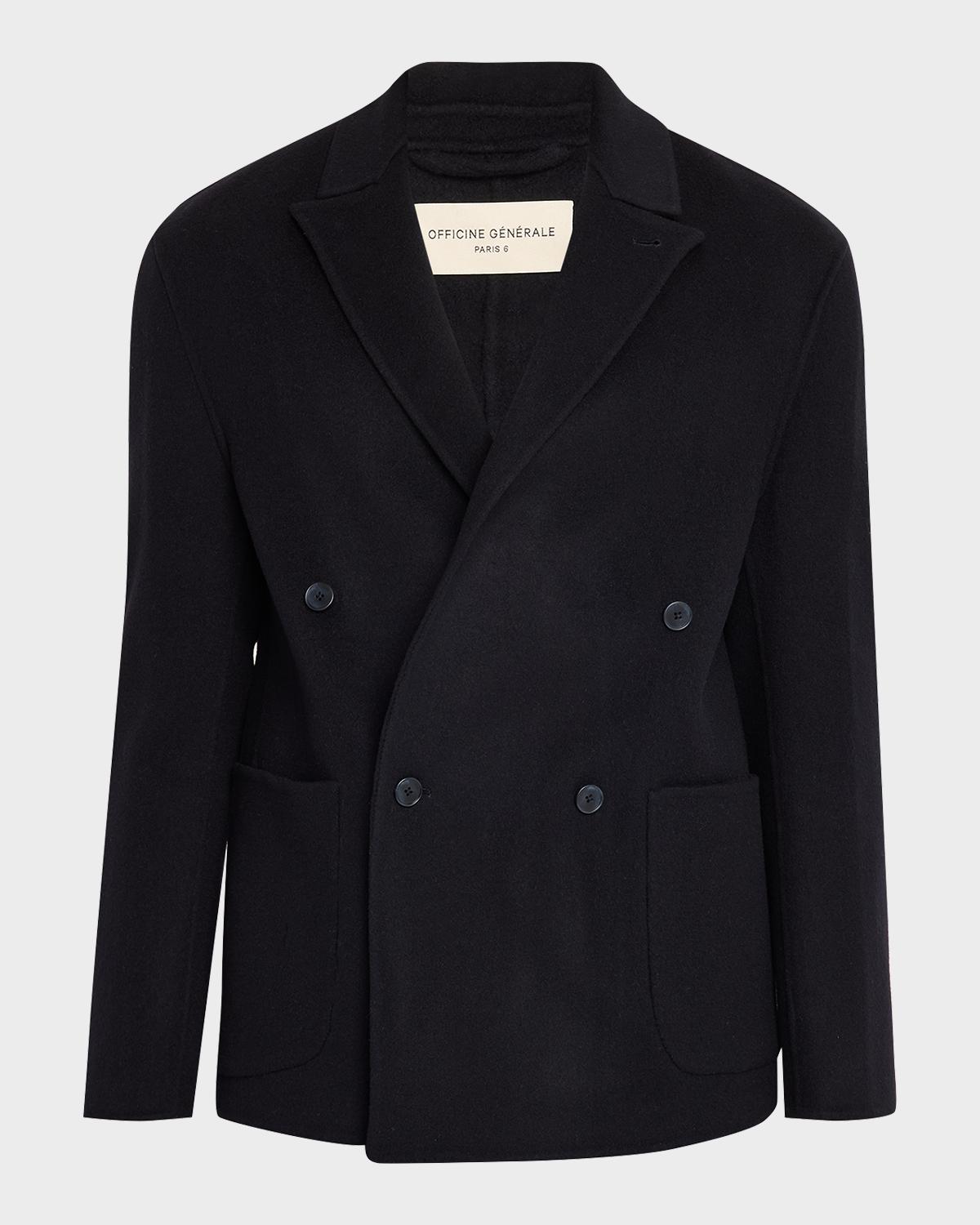 Officine Générale Men's Dark Navy Double-Breasted Wool Maxwell Sport Jacket