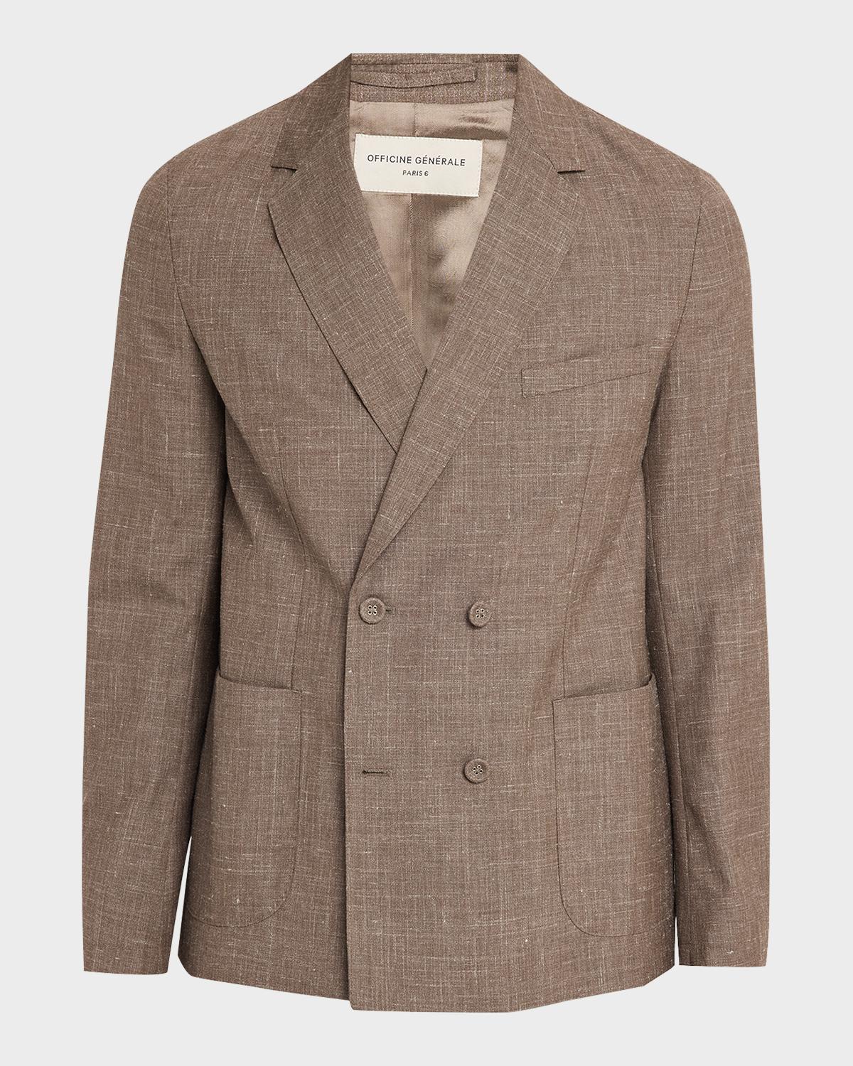 Officine Générale Men's Light Brown Wool Leon Double-Breasted Sport Coat