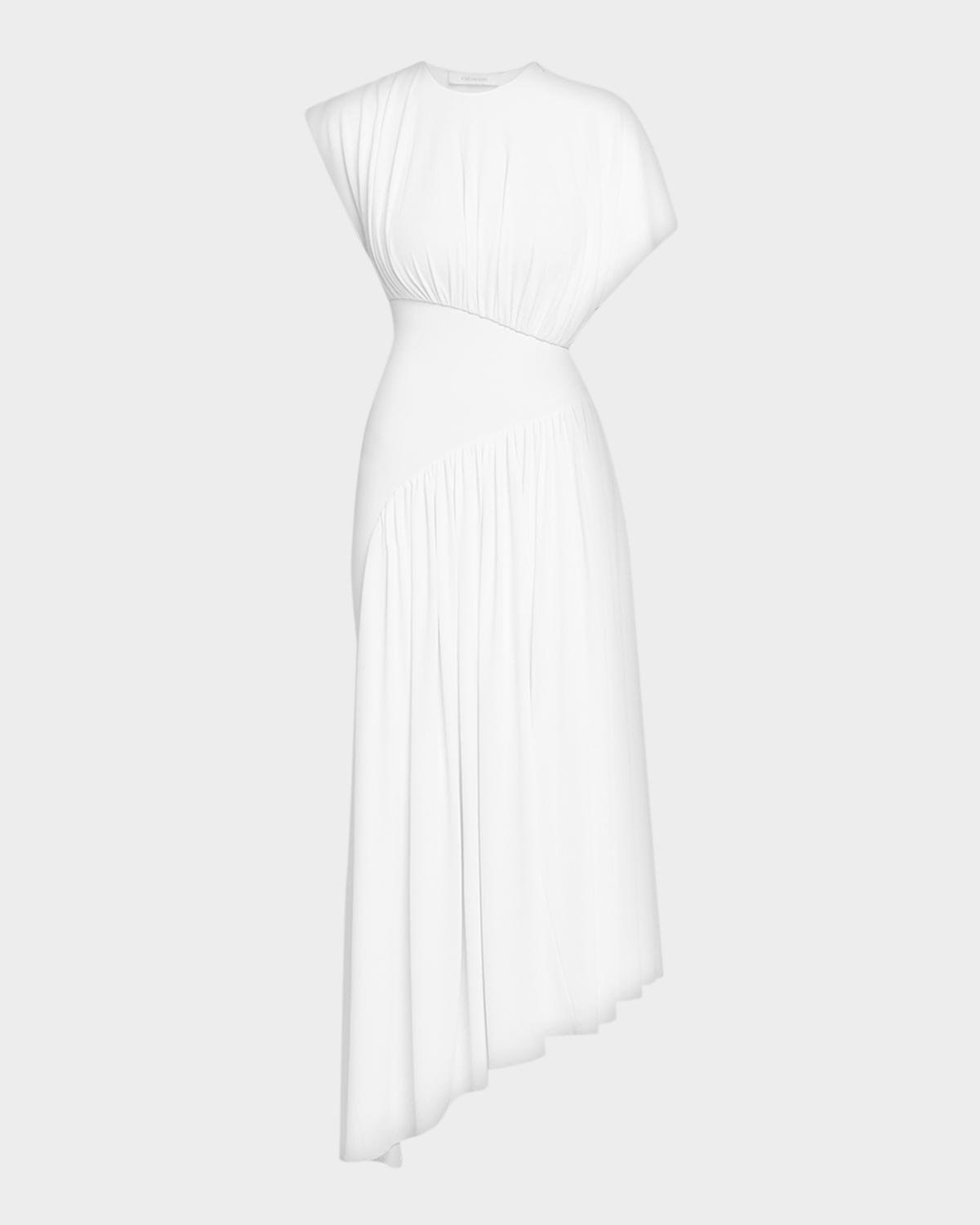 Rabanne Long Ruched Asymmetric Jersey Dress