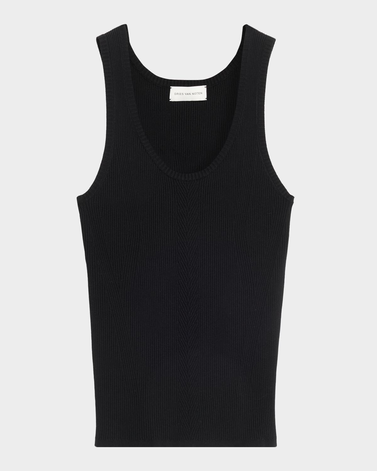 Dries Van Noten Men's Motto Slim-Fit Cable Knit Ribbed Tank Top