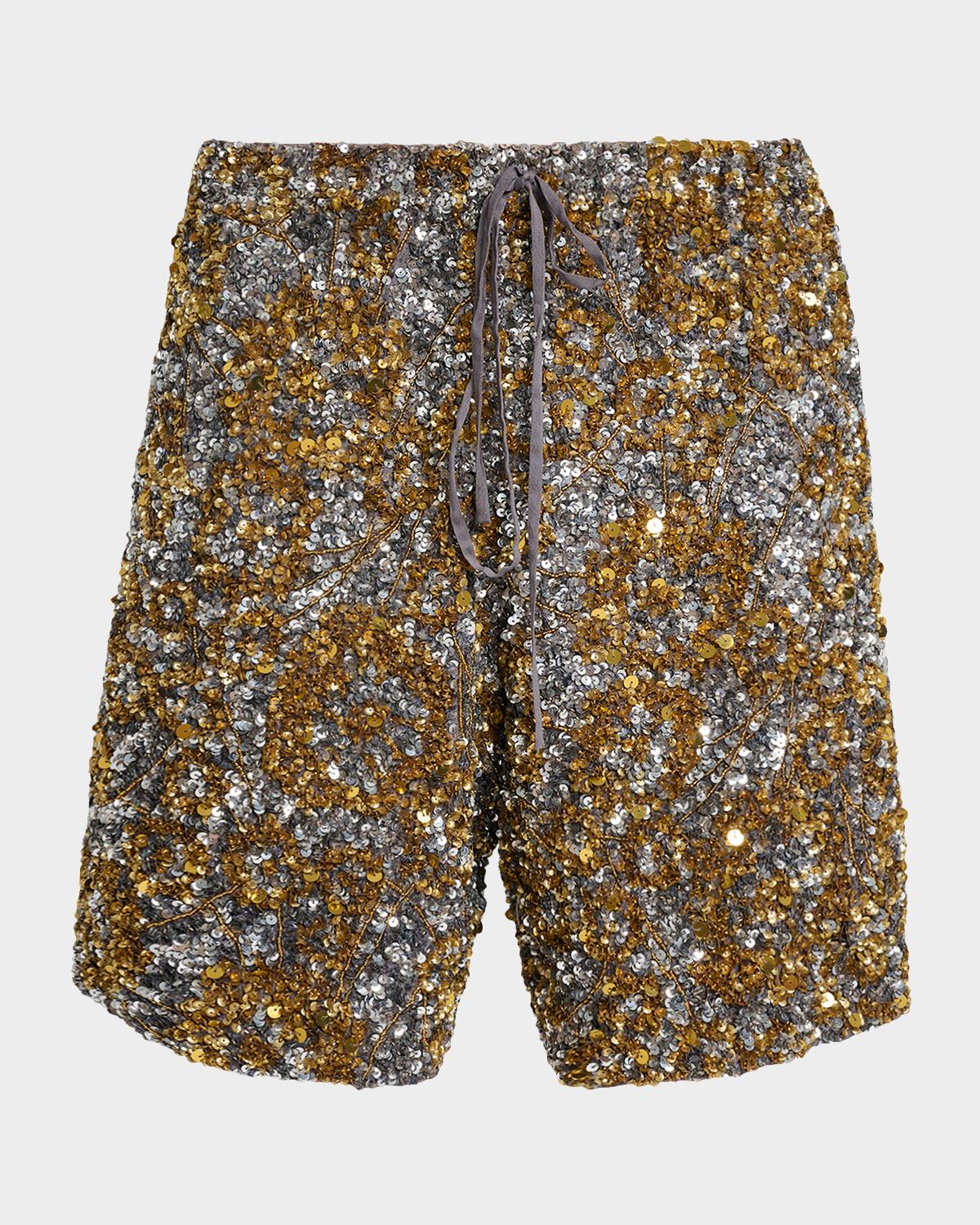 Dries Van Noten Men's Piperi Sequin-Embellished Drawstring Shorts