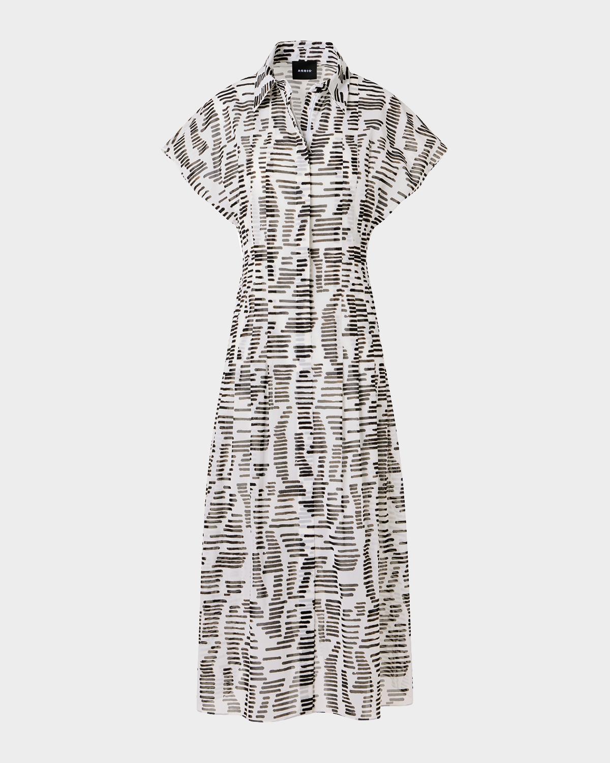 Akris Pleated Abstract-Print Cotton Voile Midi Dress