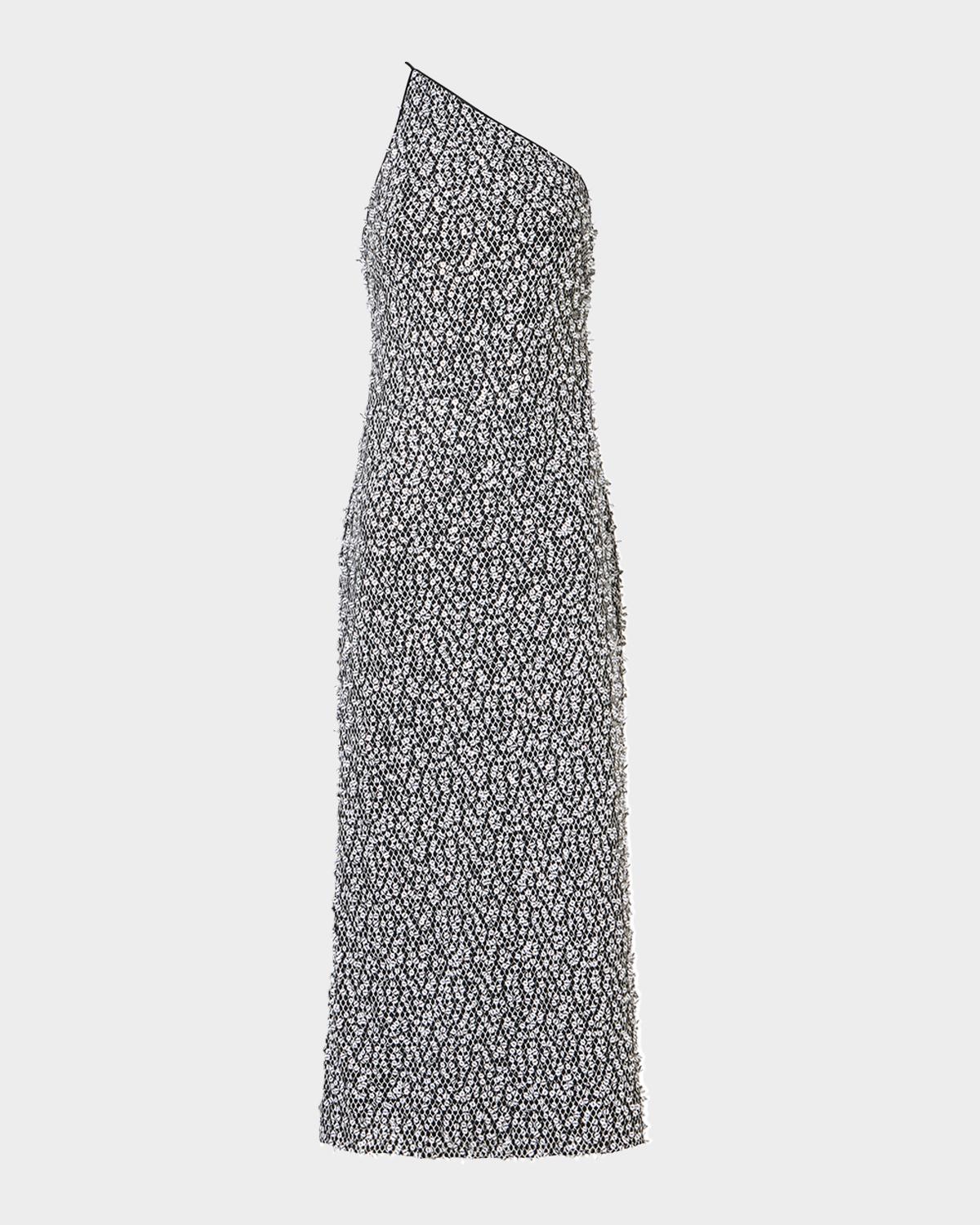 Akris One-Shoulder Sequin Net Midi Dress