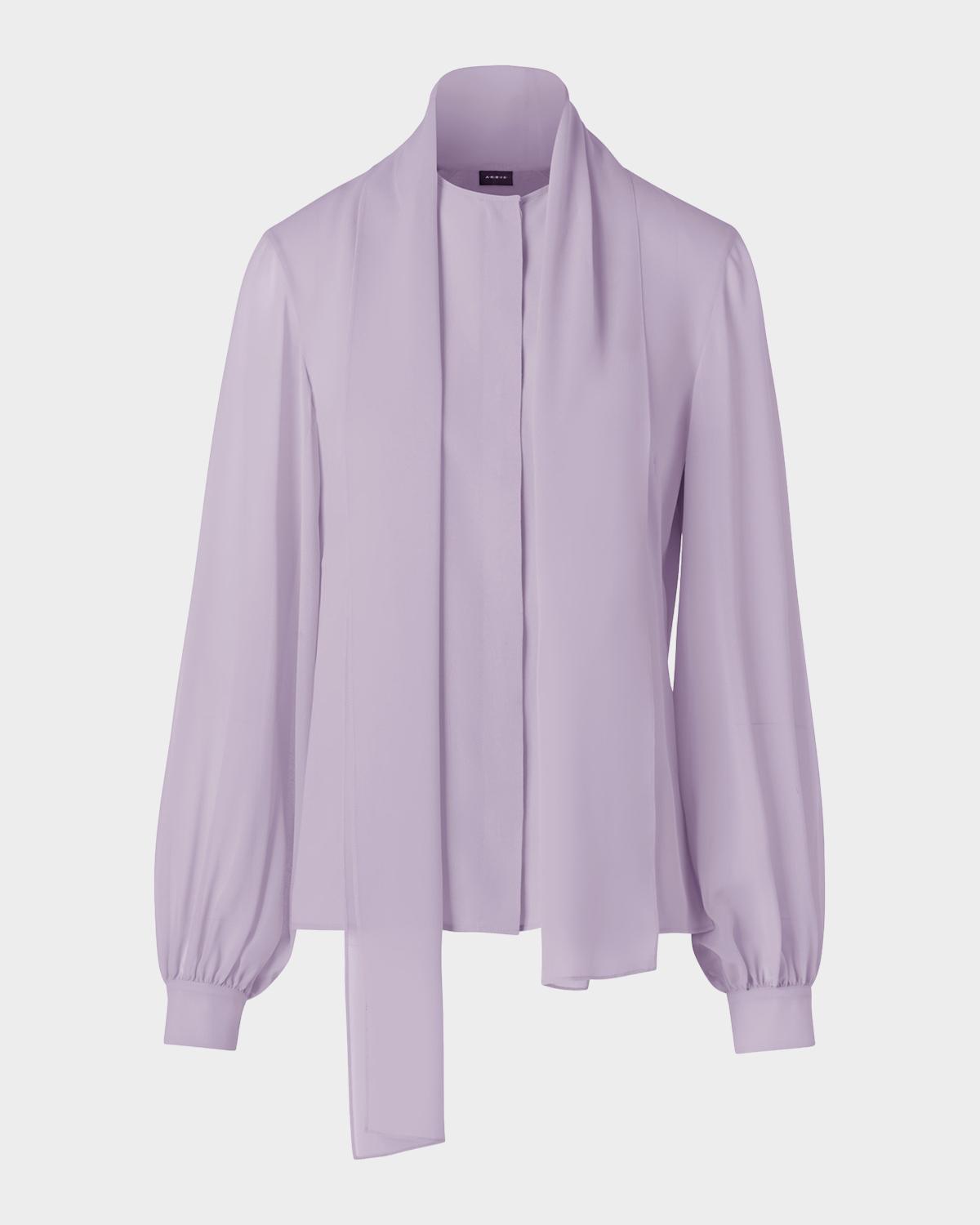 Akris Tie-Neck Silk Georgette Blouse