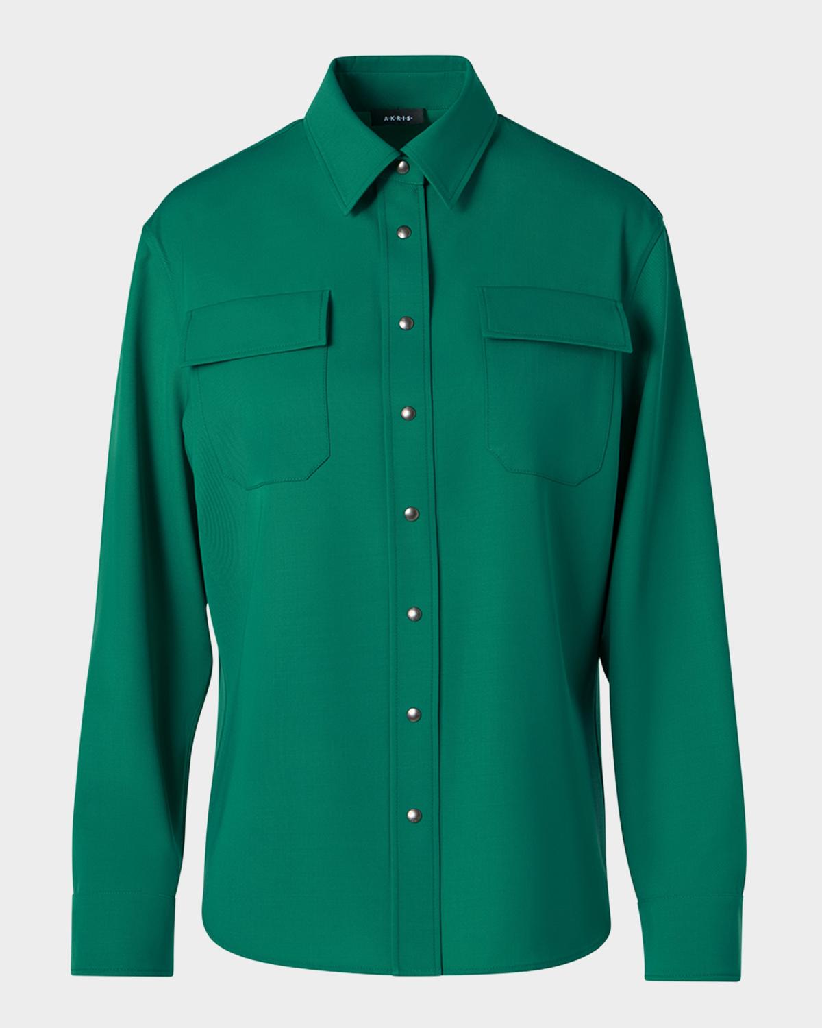 Akris Wool Gabardine Button-Down Blouse