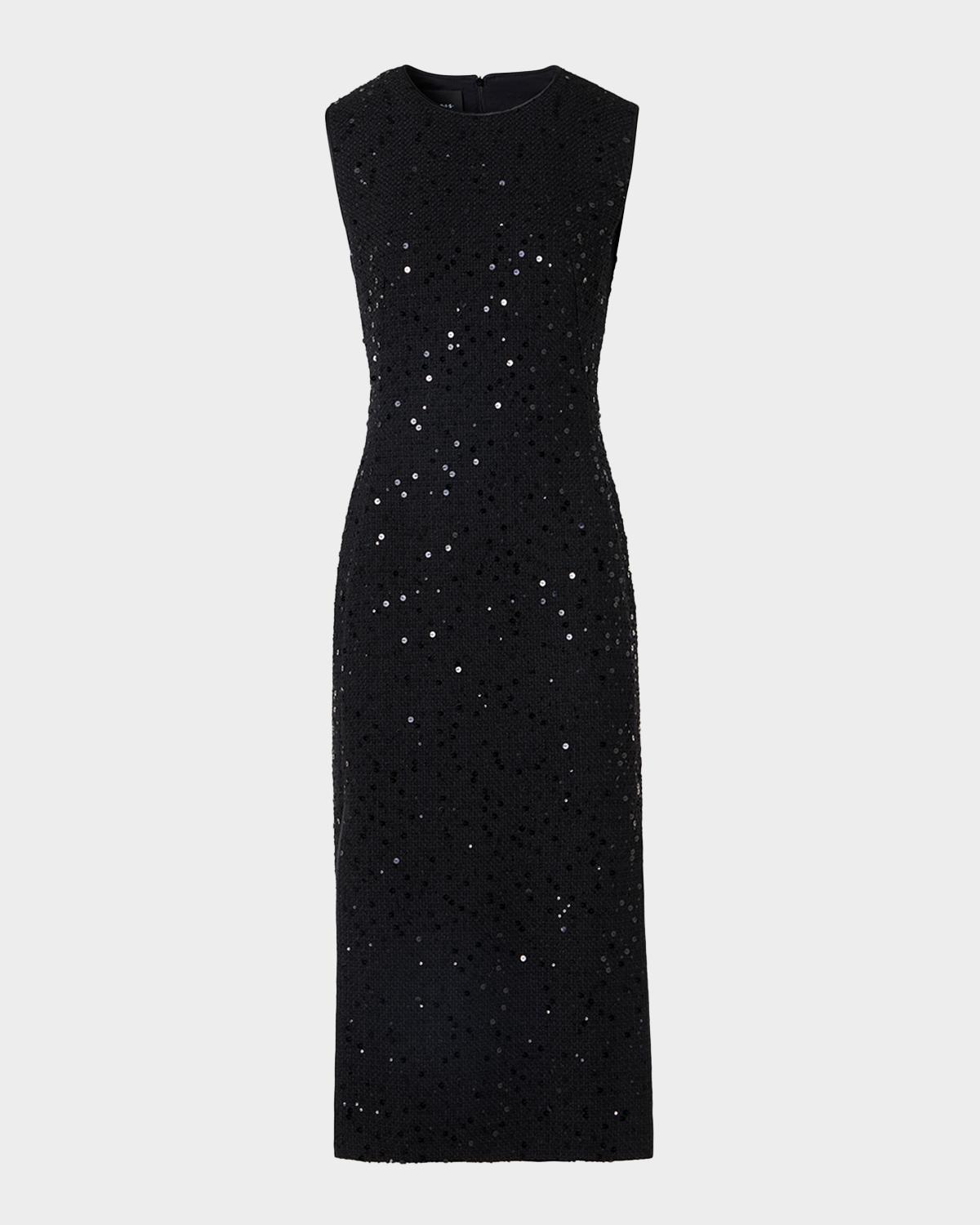 Akris Sequined Tweed Midi Sheath Dress