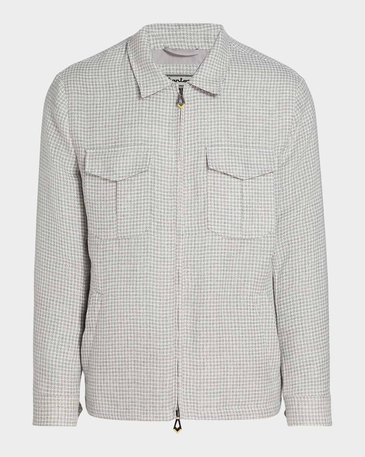 Sartorio Men's Joly Houndstooth Linen-Blend Zip-Front Jacket