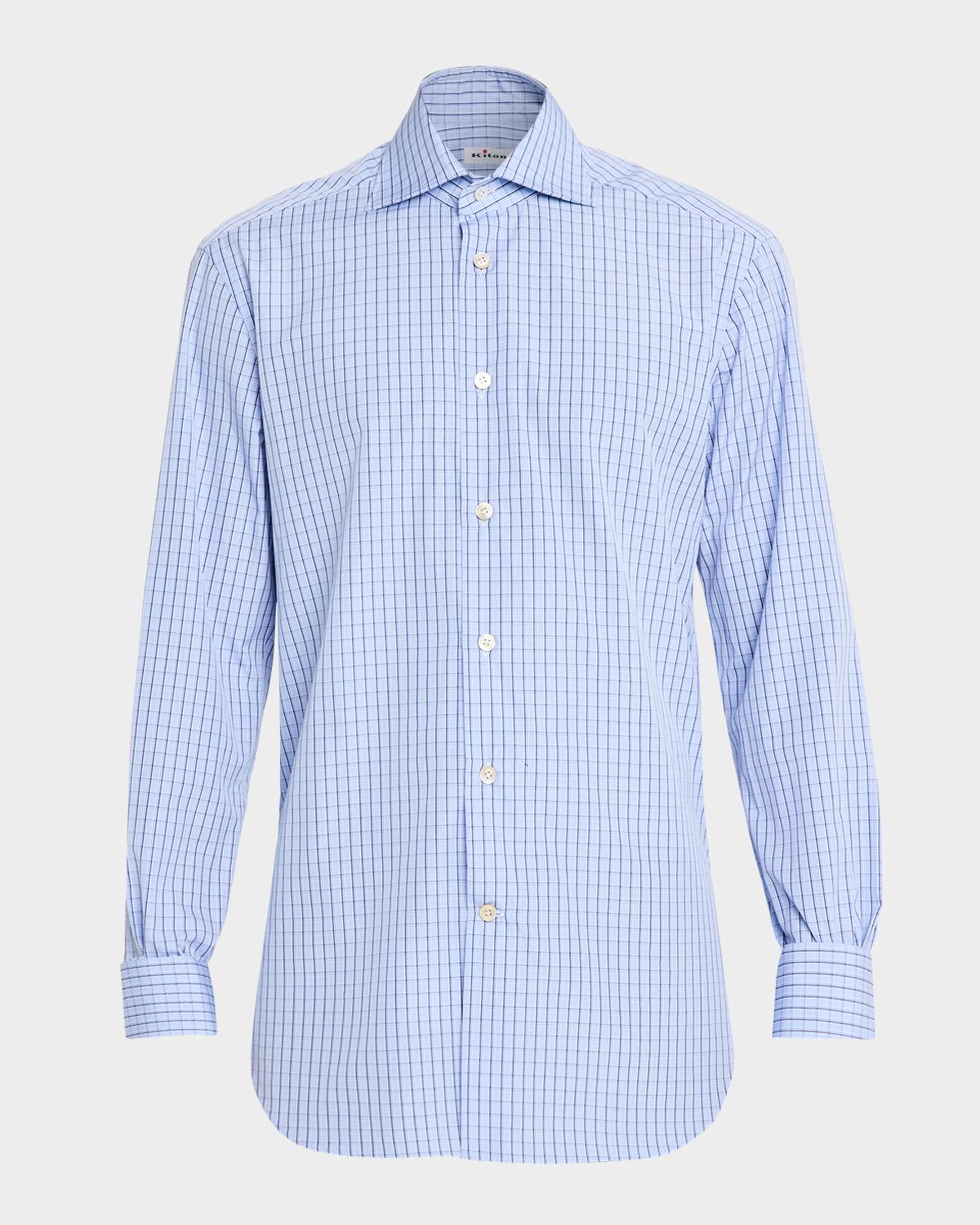 Men & apos;s Cotton Grid Check Sport Shirt with Mother-of-Pearl Buttons