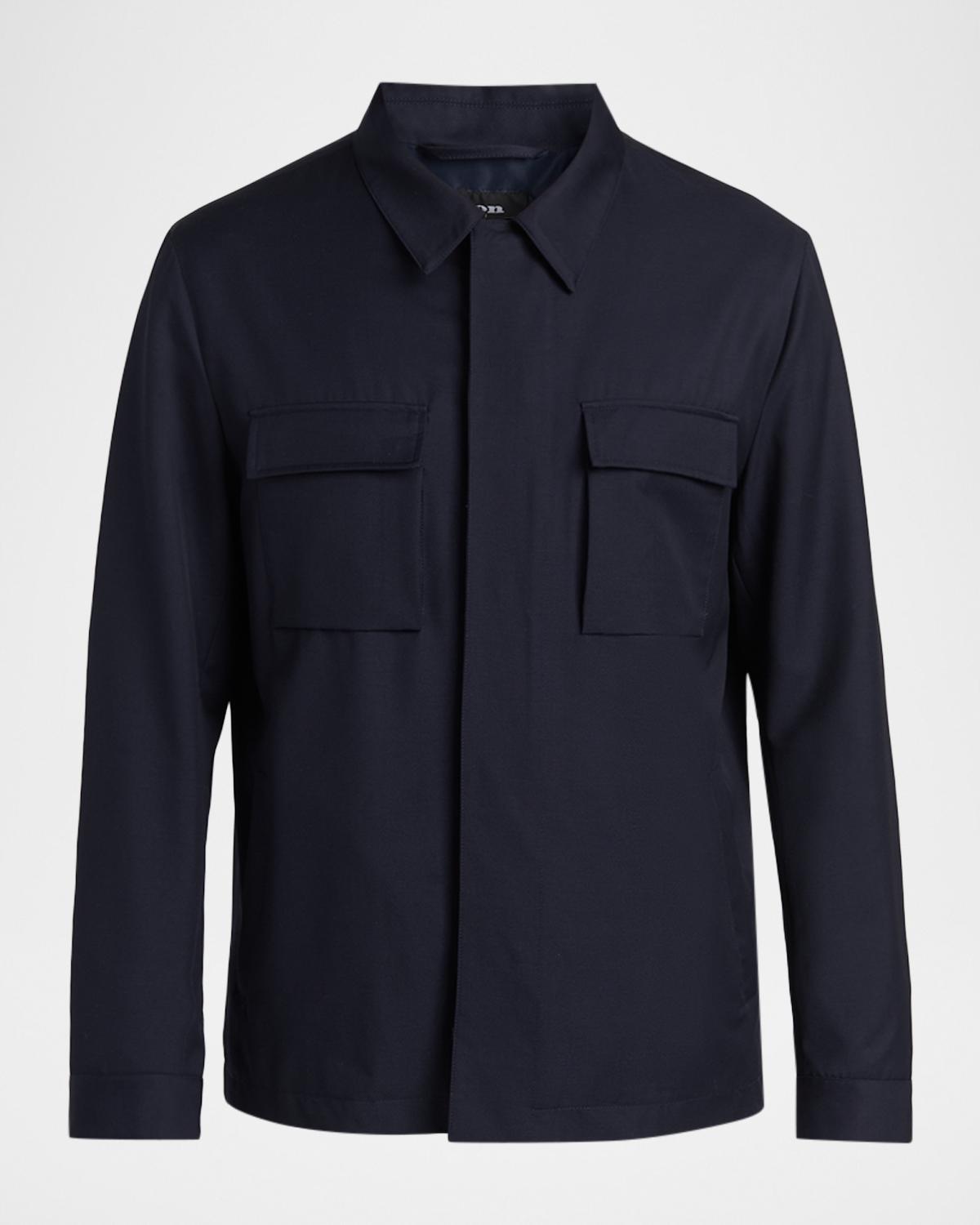 Kiton Men's Wool and Silk Flap-Pocket Shirt Jacket