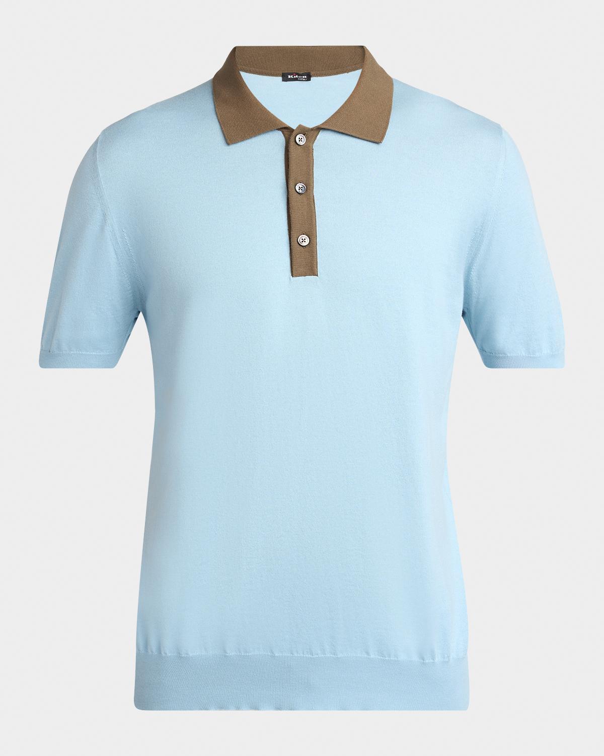 Kiton Men's Cotton Knit Contrast-Trim Polo Shirt