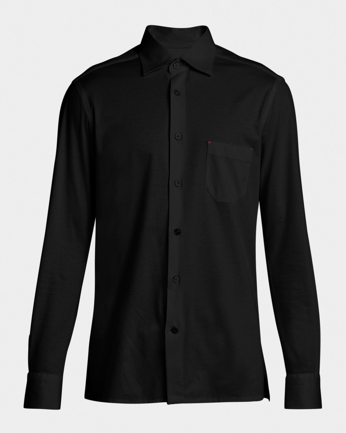 Kiton Men's Cotton Jersey Pocket Button-Down Shirt