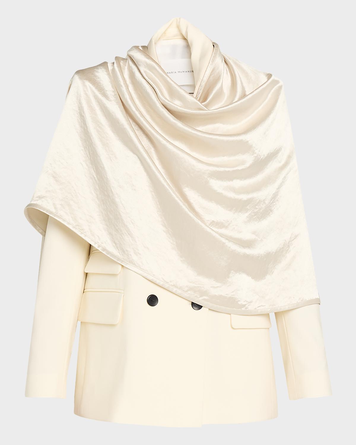 MARIA MCMANUS Draped Satin Cloak Double-Breasted Blazer