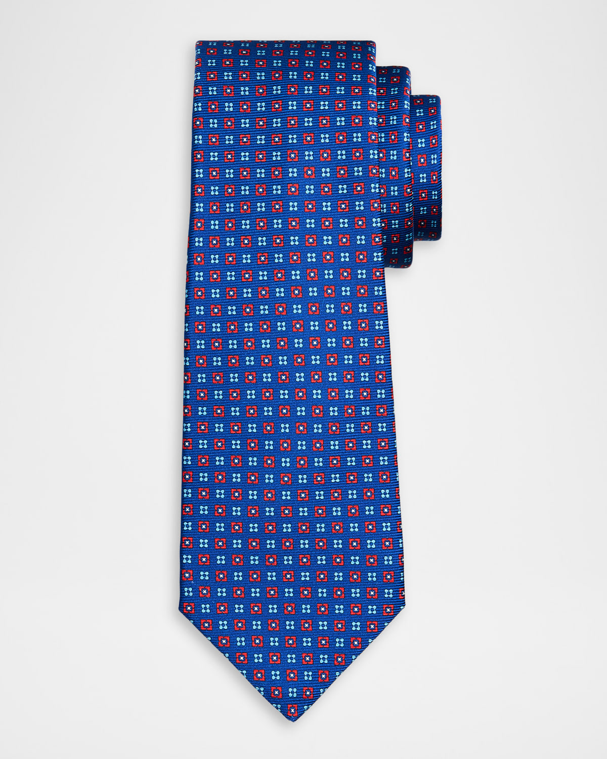 Kiton Men 's Micro-Geometric Floral Silk 7-Fold Tie