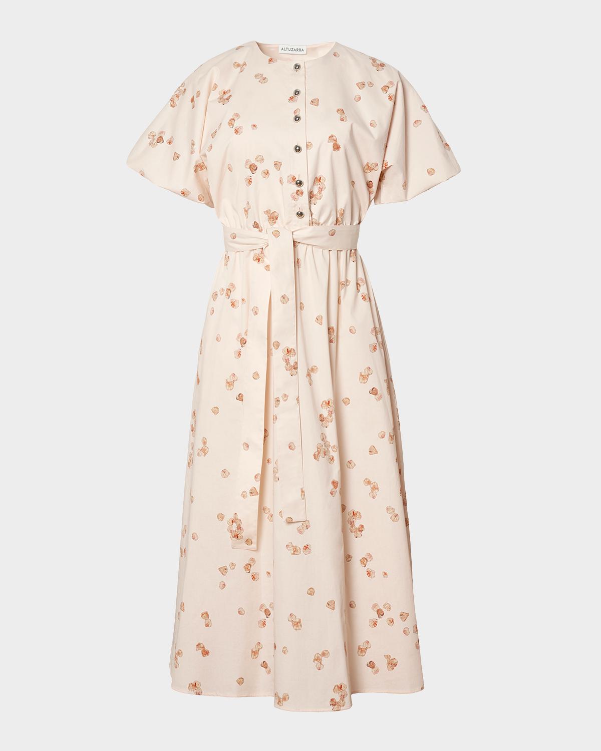 Altuzarra Paulina Floral-Print Waist-Tie Midi Dress