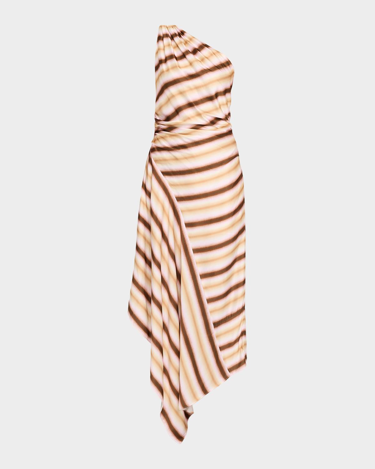 A.L.C. Lyn Stripe Draped One-Shoulder Midi Dress