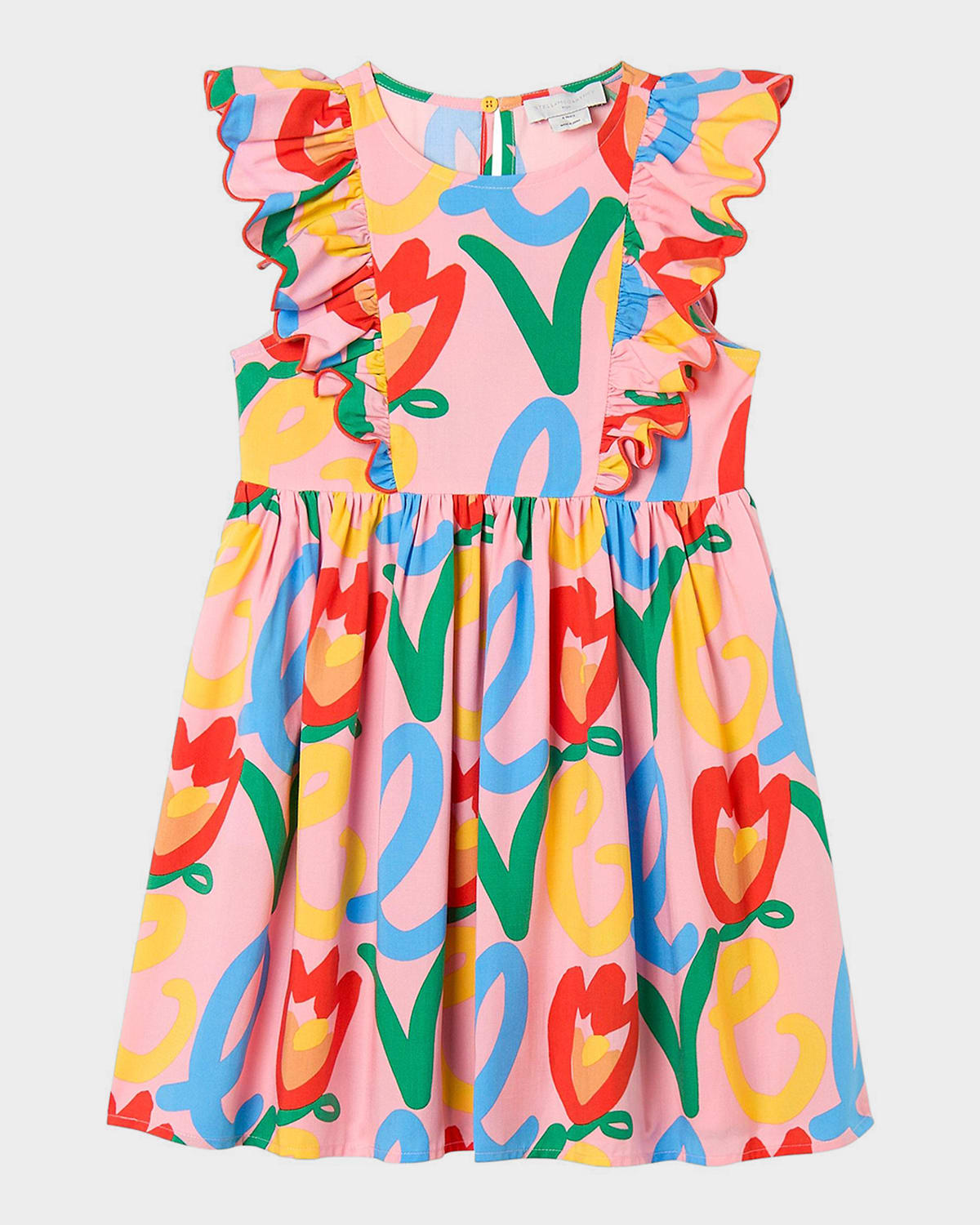 Stella Girl 's Love-Print Ruffled-Sleeve Dress, Size 4-12