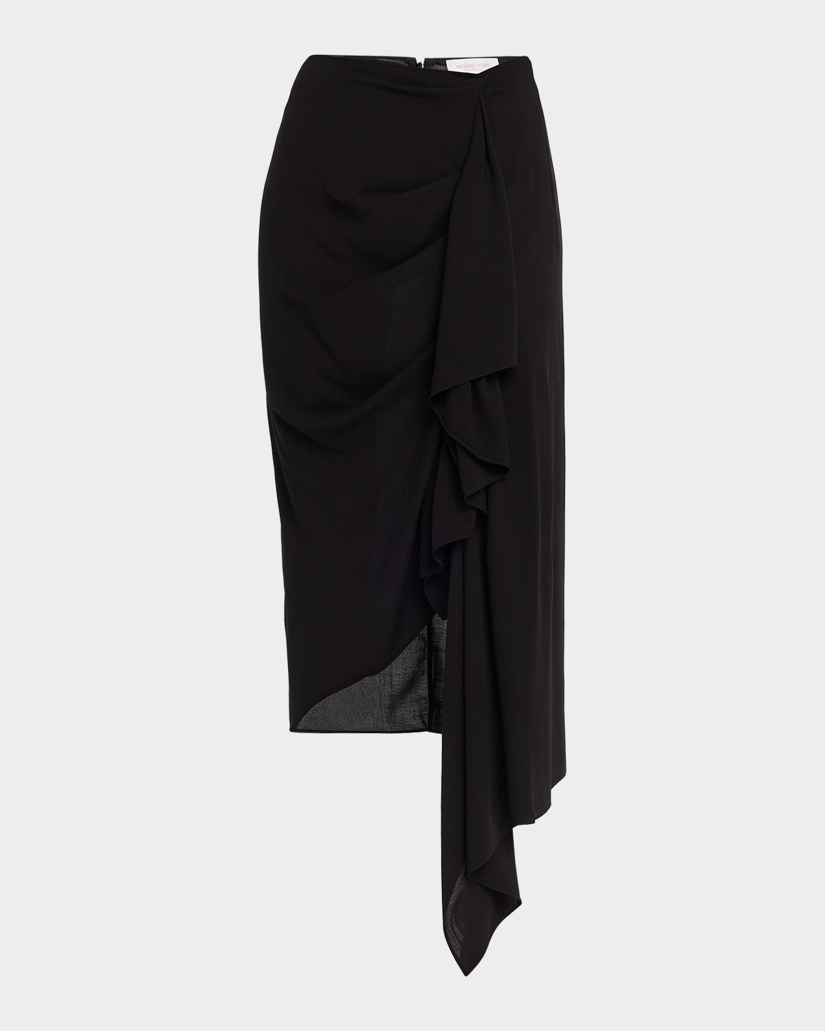 Michael Kors Collection Draped Fluid Wool Midi Pencil Skirt