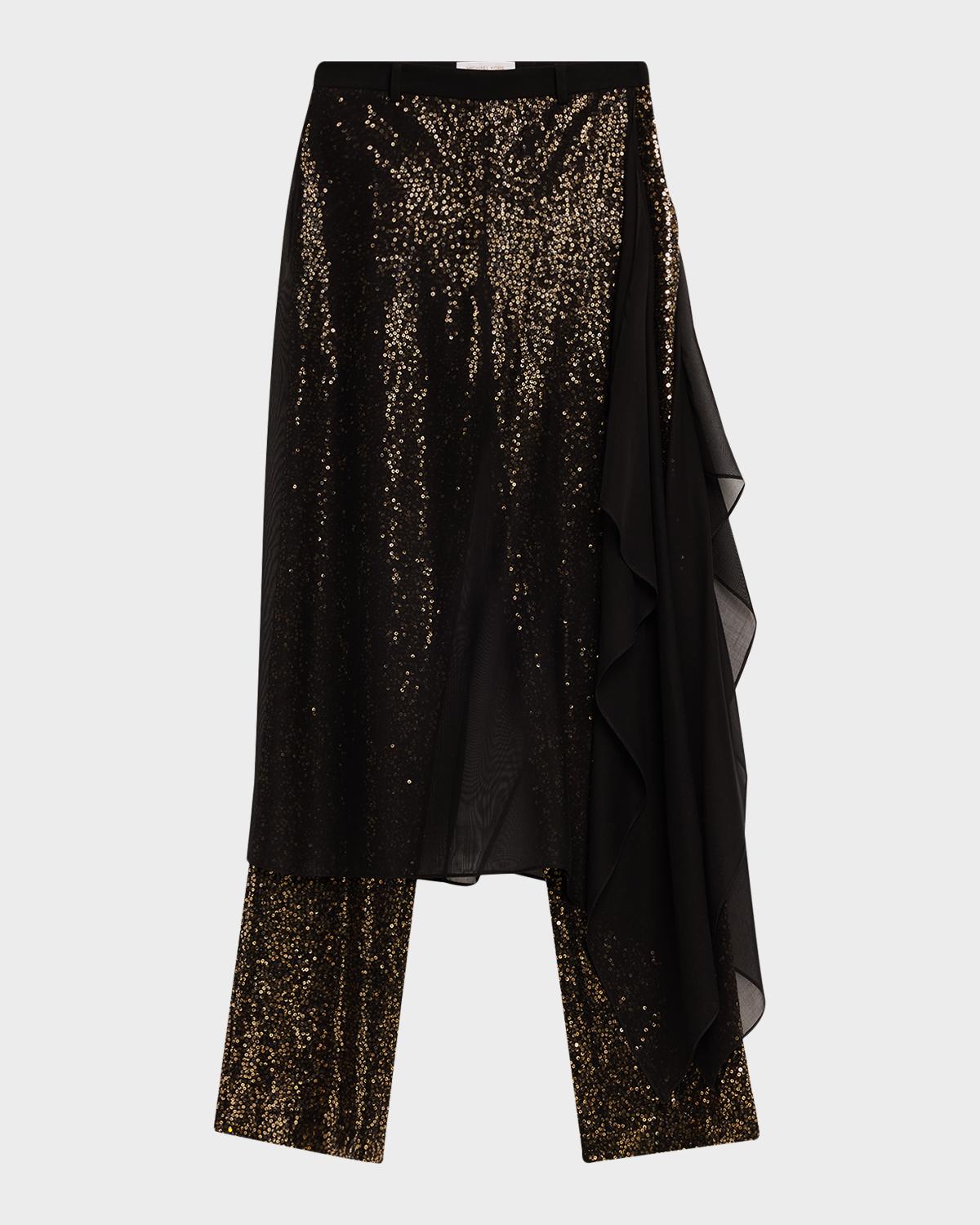 Michael Kors Collection Draped Sequin Straight-Leg Pants