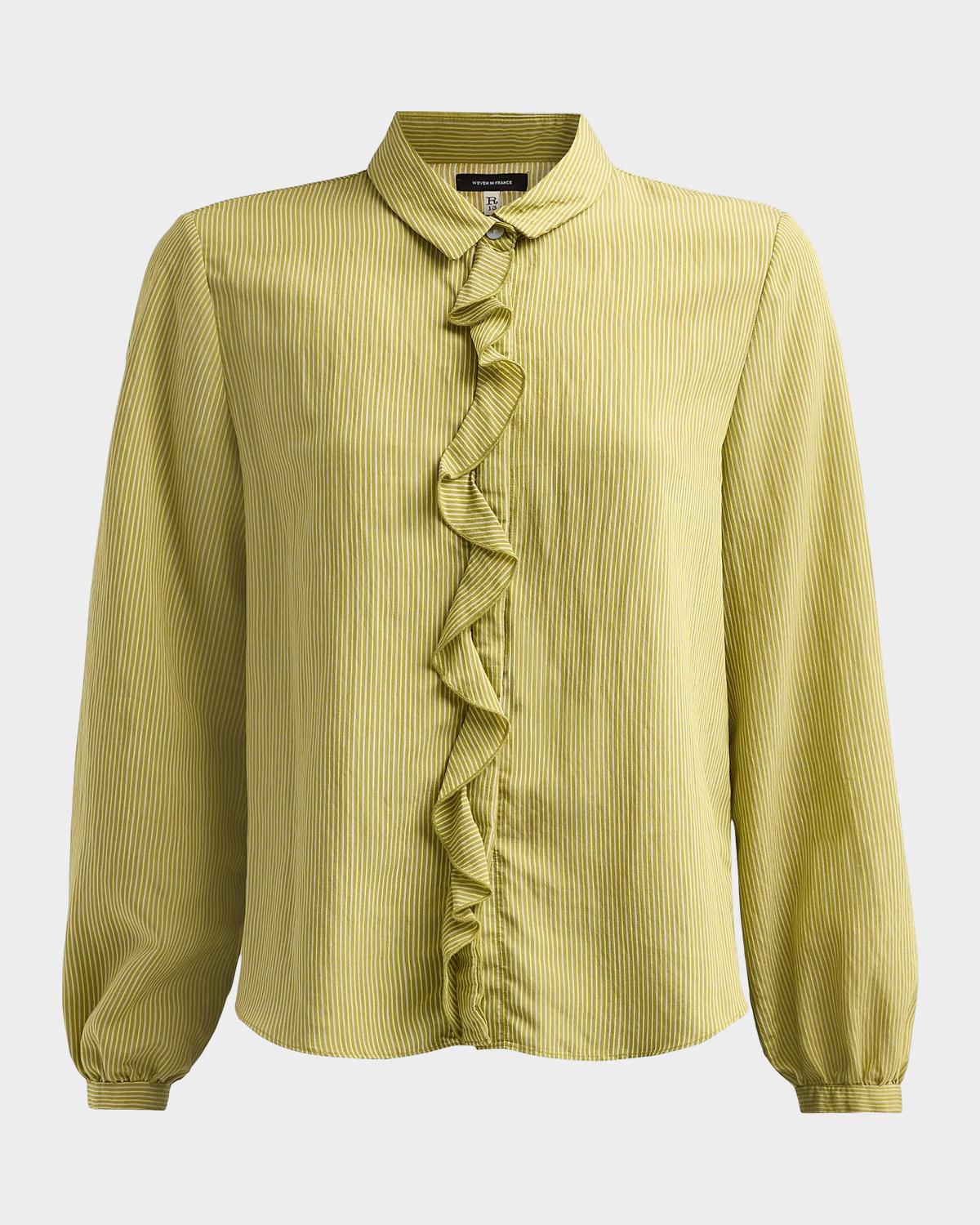 R13 Pinstriped Ruffle Blouse