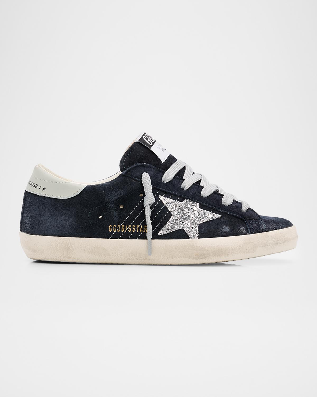 Golden Goose Super-Star Suede Glitter Low-Top Sneakers