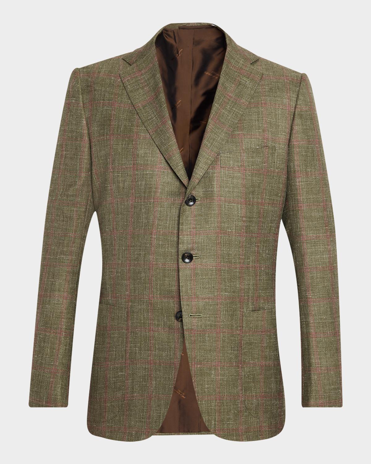 Kiton Men's Cashmere and Silk Woven Windowpane Sport Coat