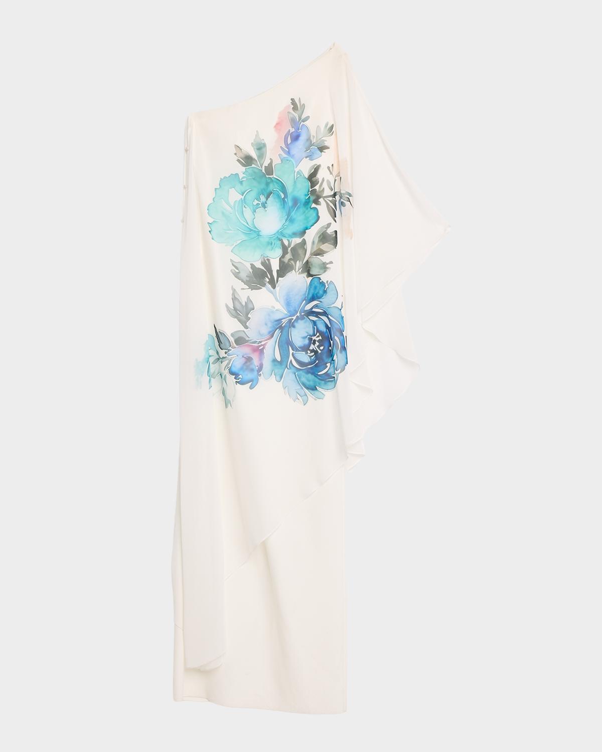 One-Shoulder Chiffon Drape Column Gown