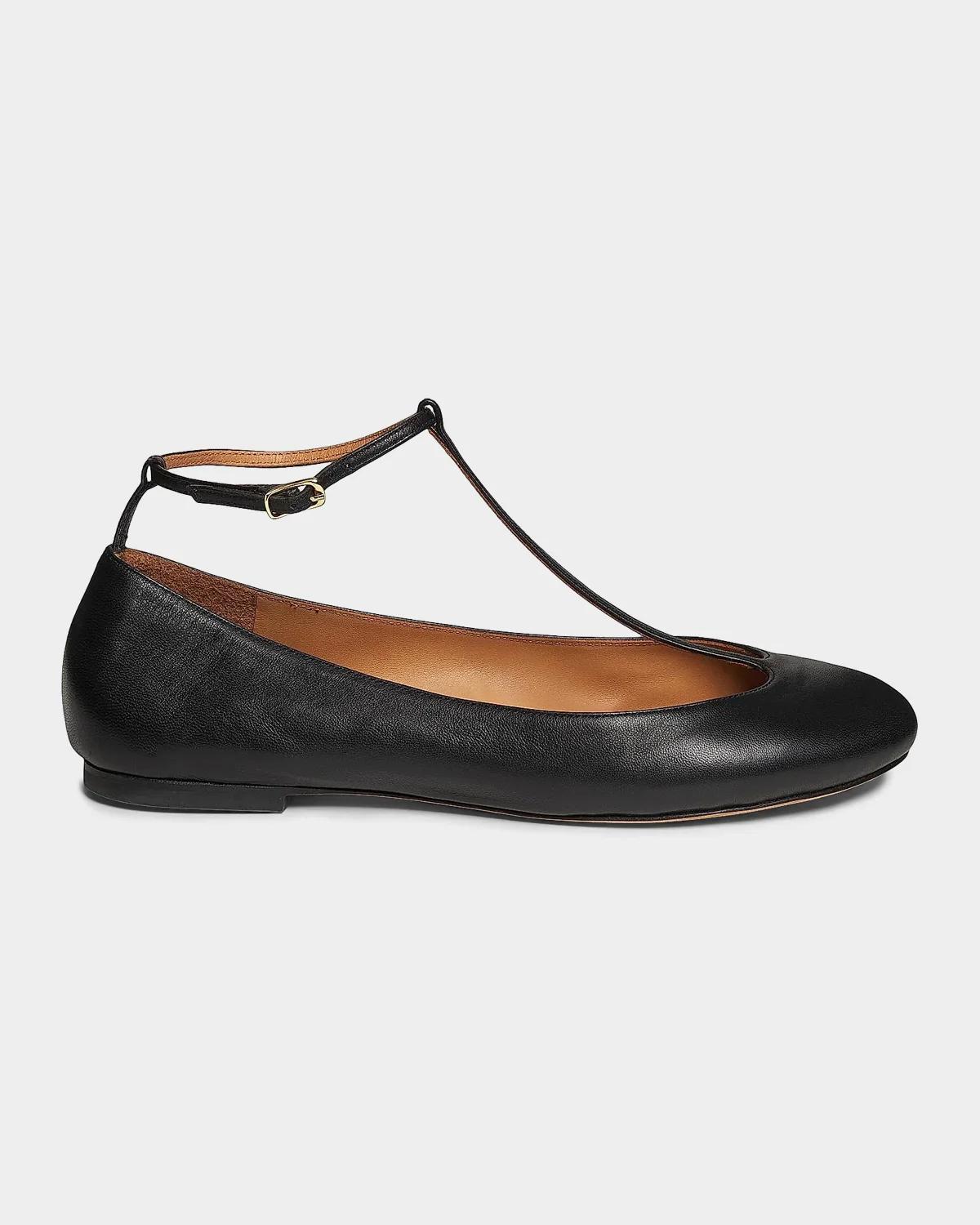 Odissì Calla Leather T-Strap Ballerina Flats