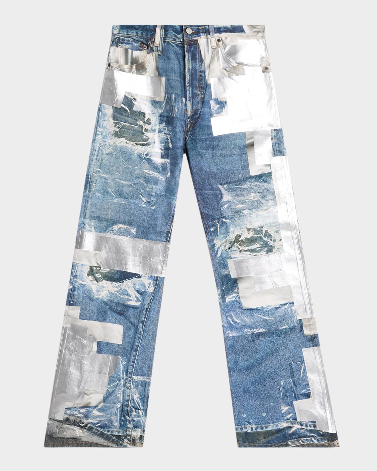 Acne Studios Men's Tape Print Straight-Leg Jeans
