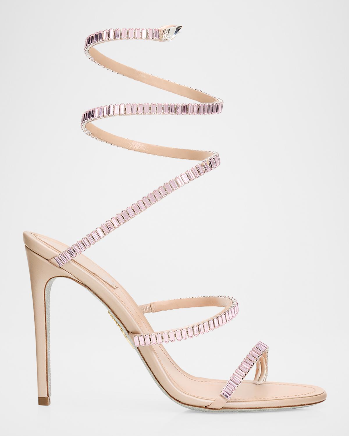 Rene Caovilla 105mm Cleo Embellished Leather Snake-Wrap Sandals