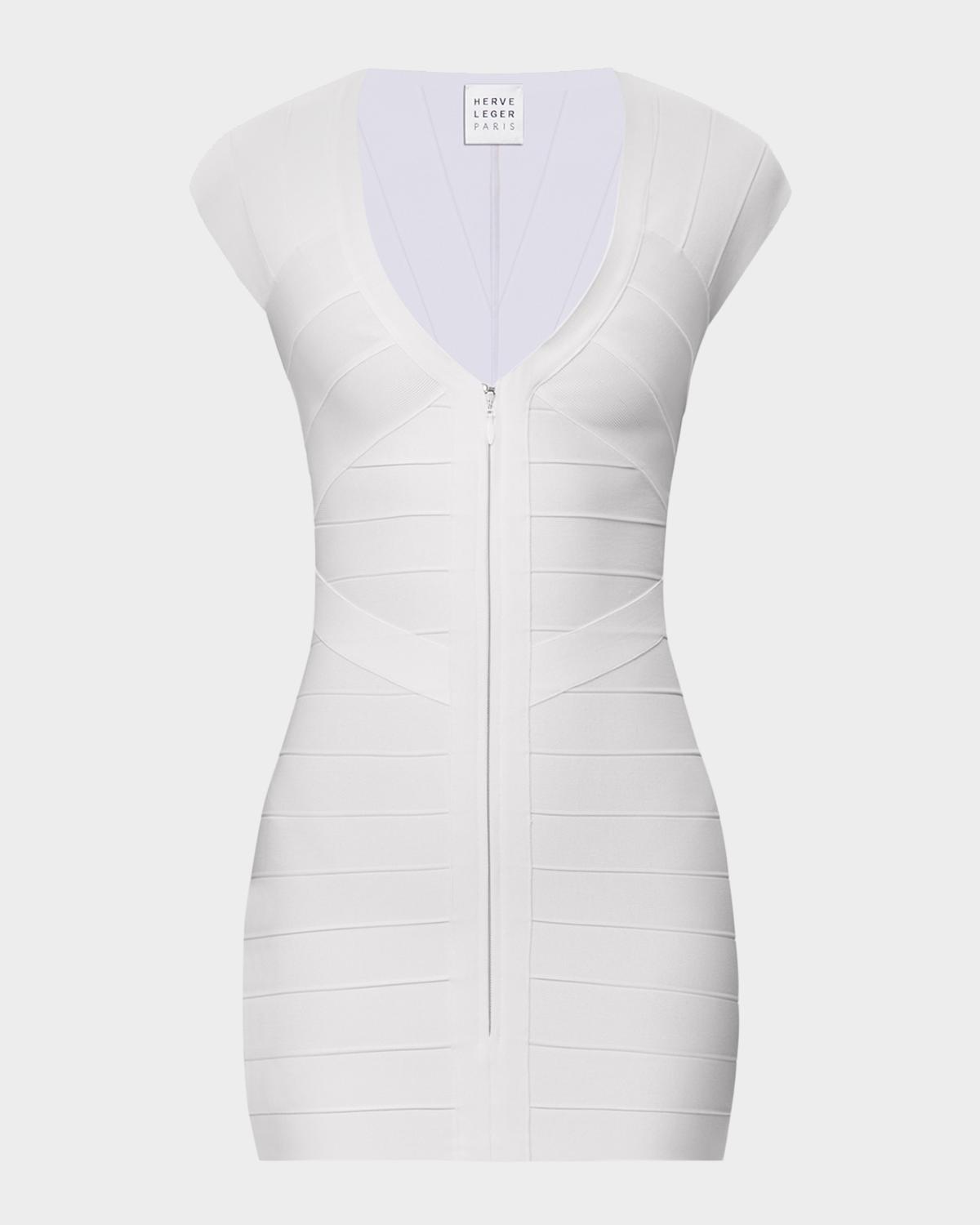 Hervé Léger Champagne V-Neck Bandage Minidress