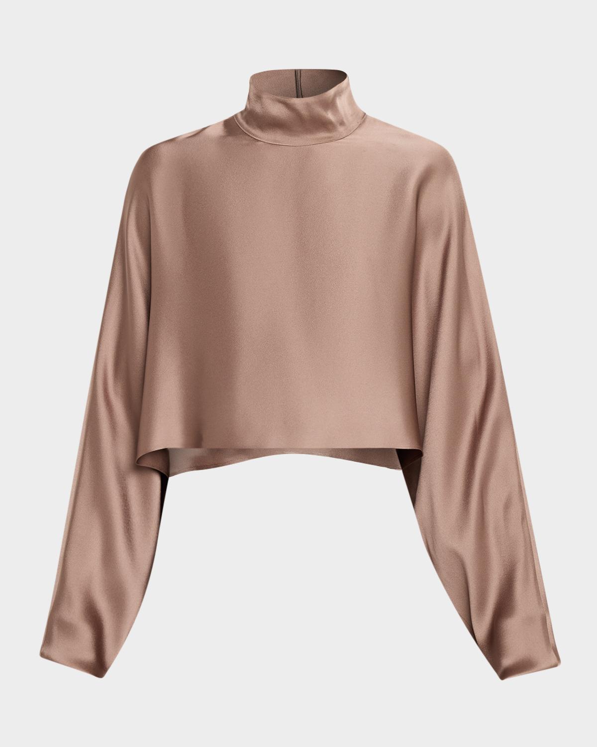 LAPOINTE Satin Long-Sleeve Caftan Crop Top