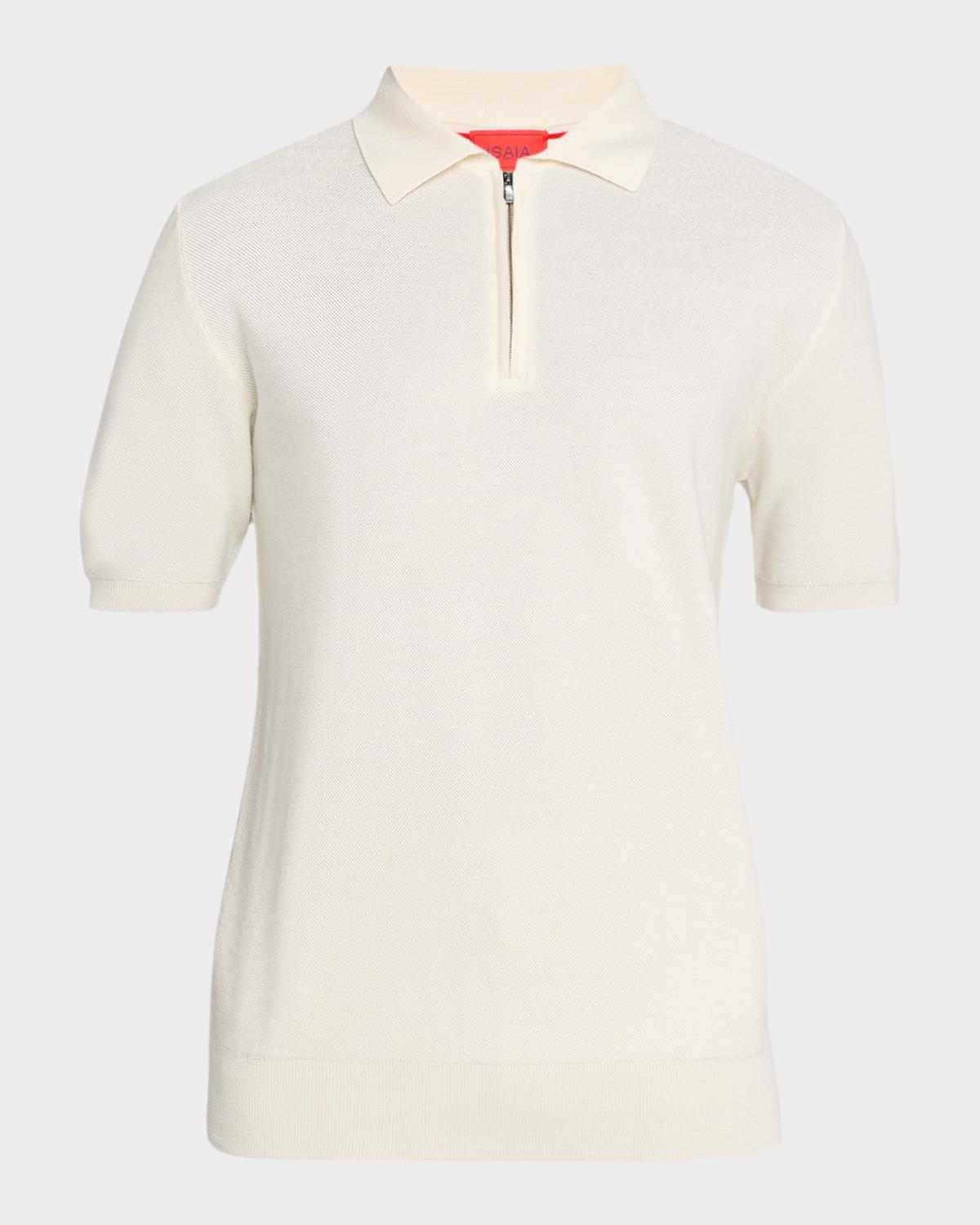 Isaia Men's Wool and Silk Half-Zip Short-Sleeve Polo Sweater