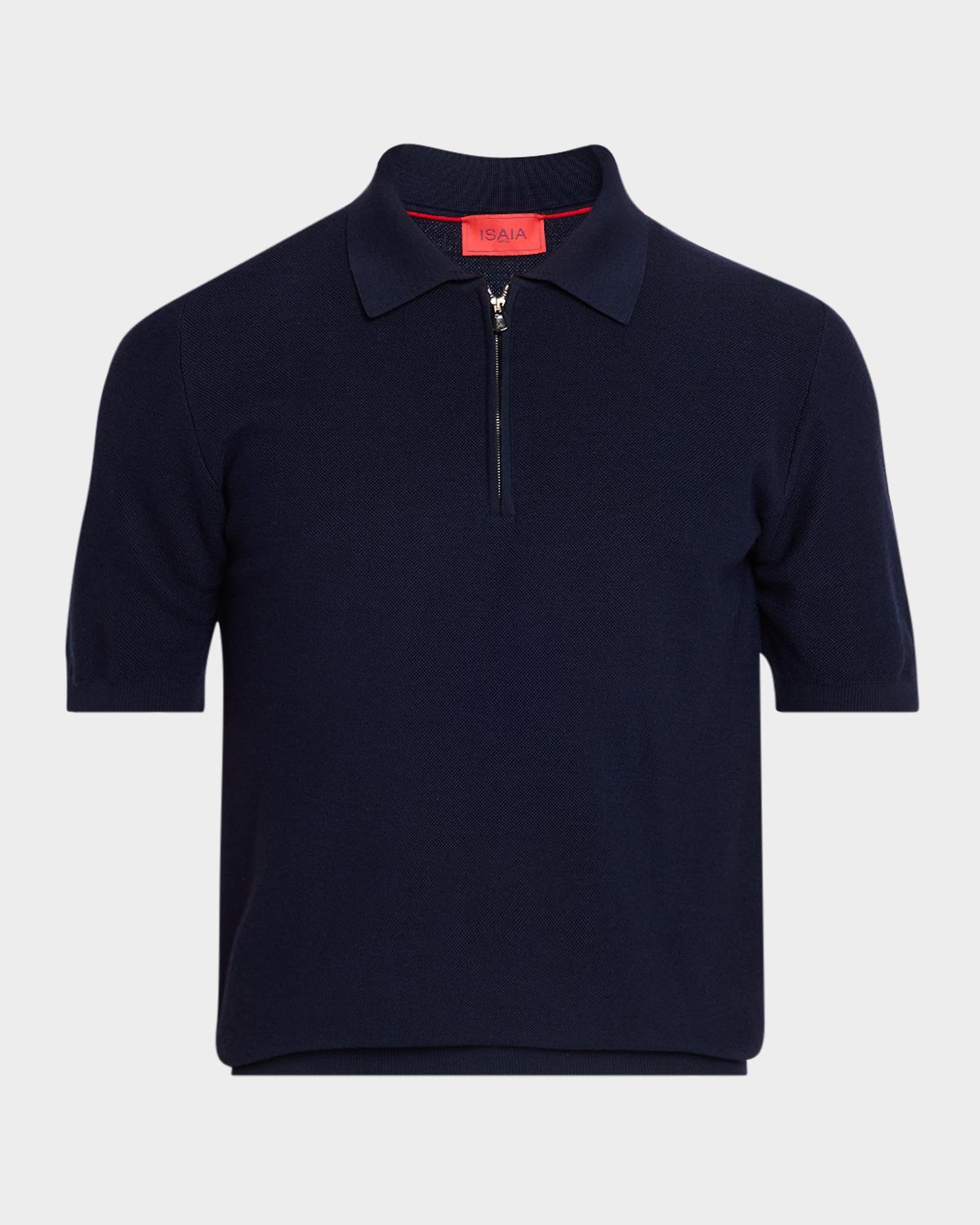 Isaia Men's Wool and Silk Half-Zip Short-Sleeve Polo Sweater