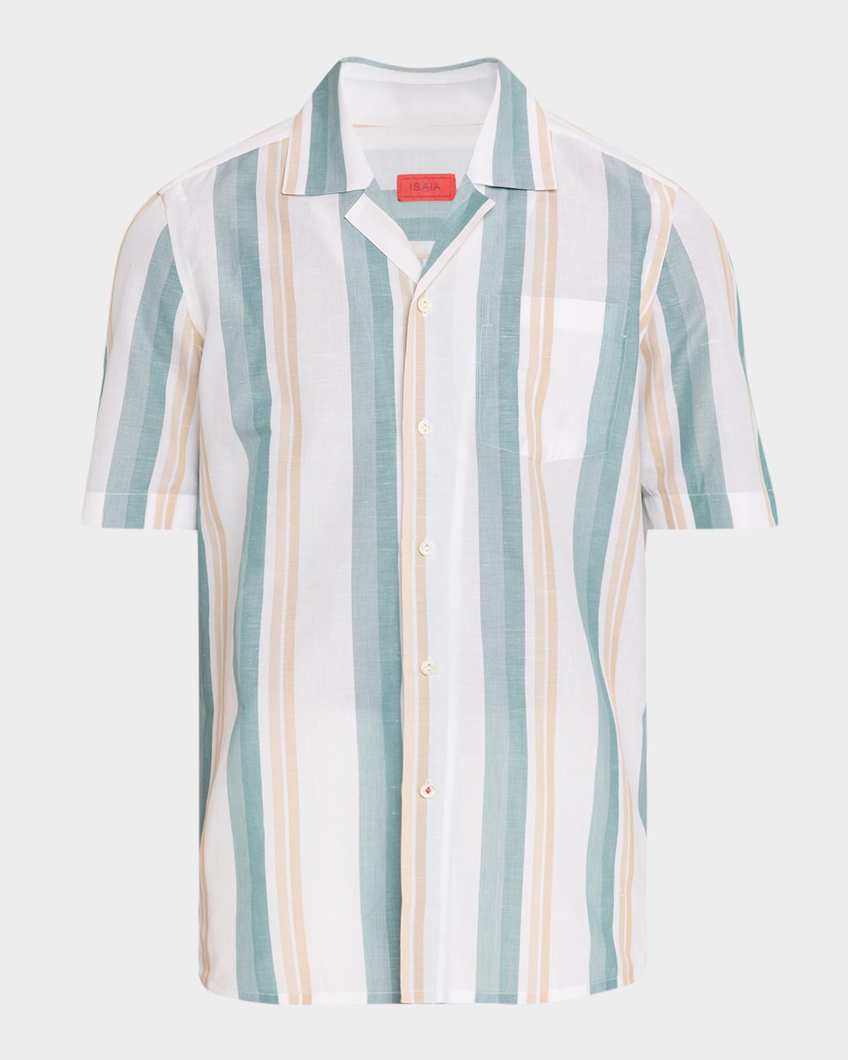 Isaia Men's Cotton-Linen Striped Shirt