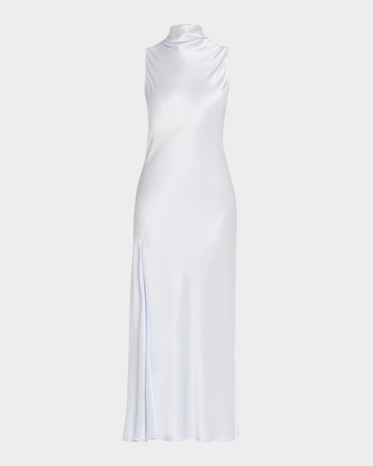 LAPOINTE Sleeveless Draped-Neck Satin Slit Midi Dress