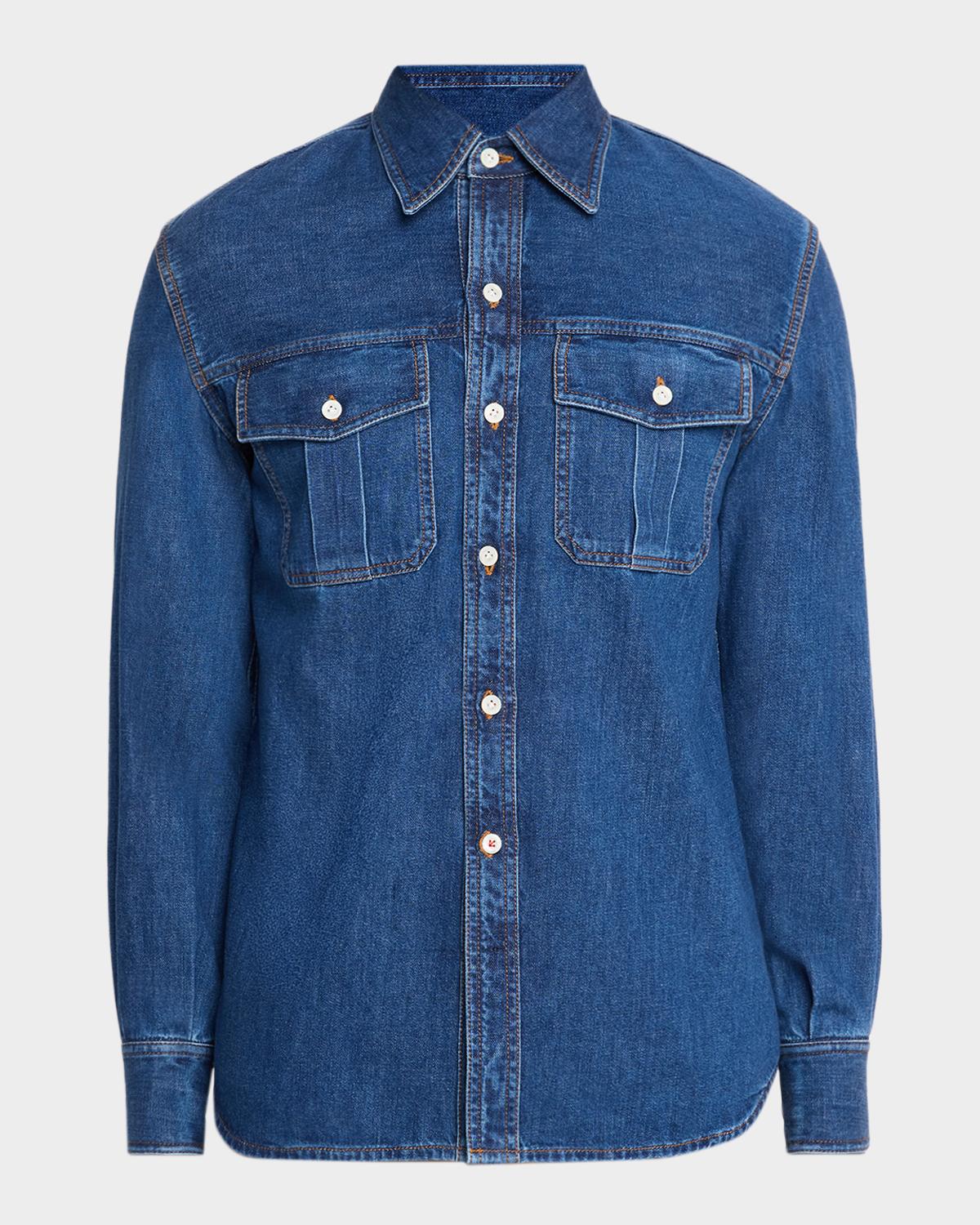 Isaia Men's Denim Button-Down Shirt