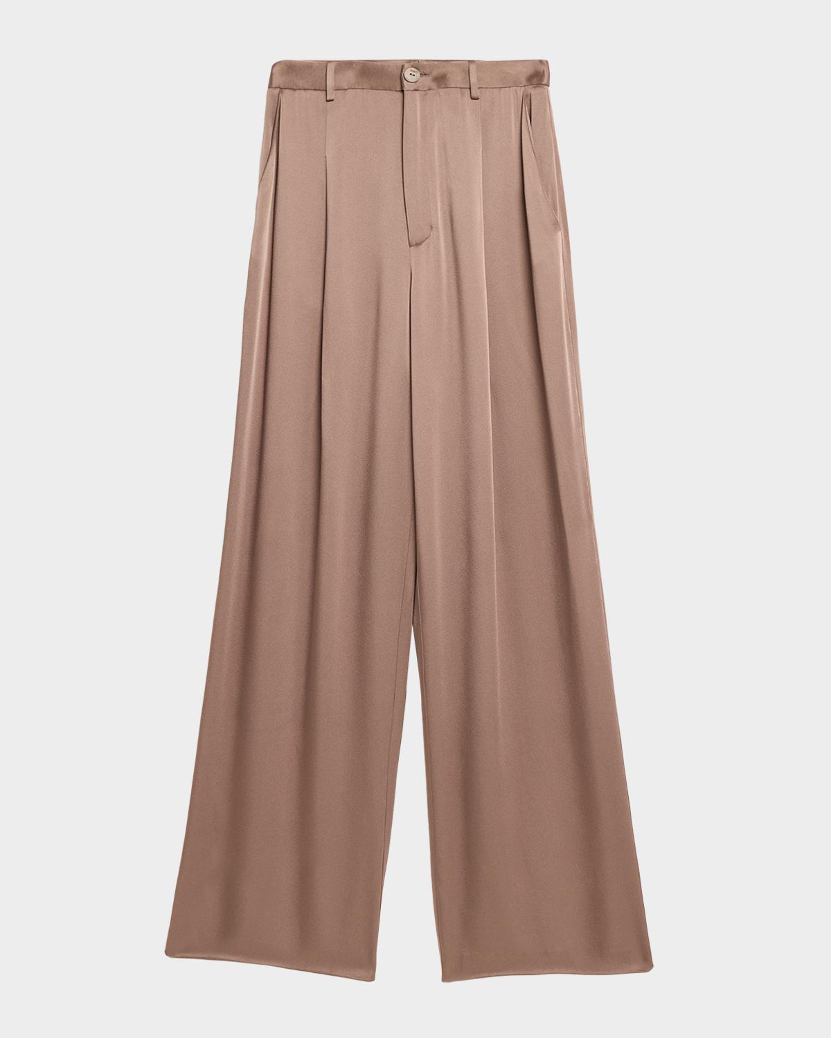 LAPOINTE High-Rise Pleated Satin Wide-Leg Pants