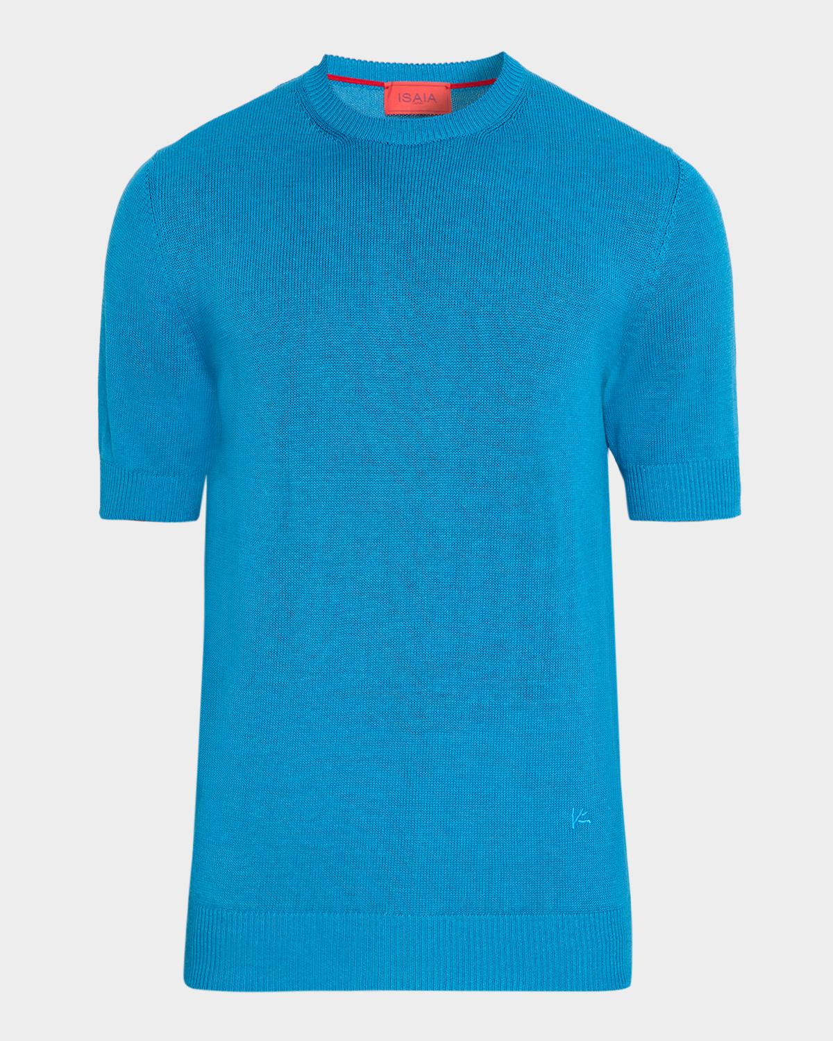 Isaia Men's Linen-Silk Short-Sleeve Shirt, Teal