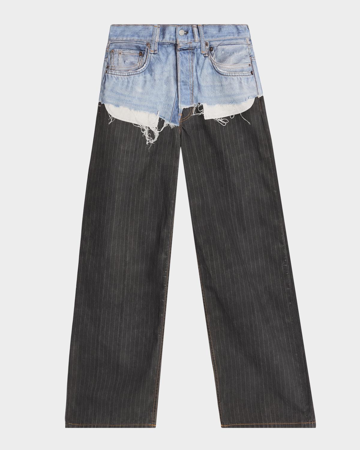 Acne Studios Men's Mixed-Media Denim Pinstripe Relaxed Jeans