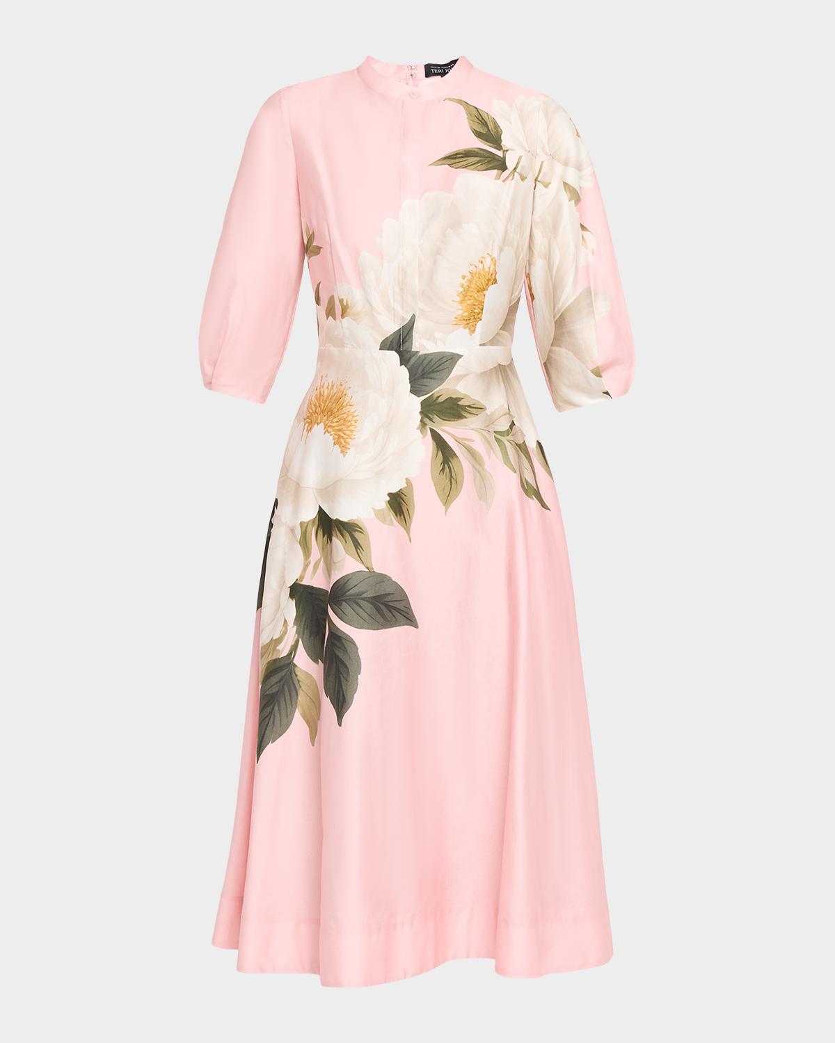 Rickie Freeman for Teri Jon Floral-Print Cotton Midi Shirtdress