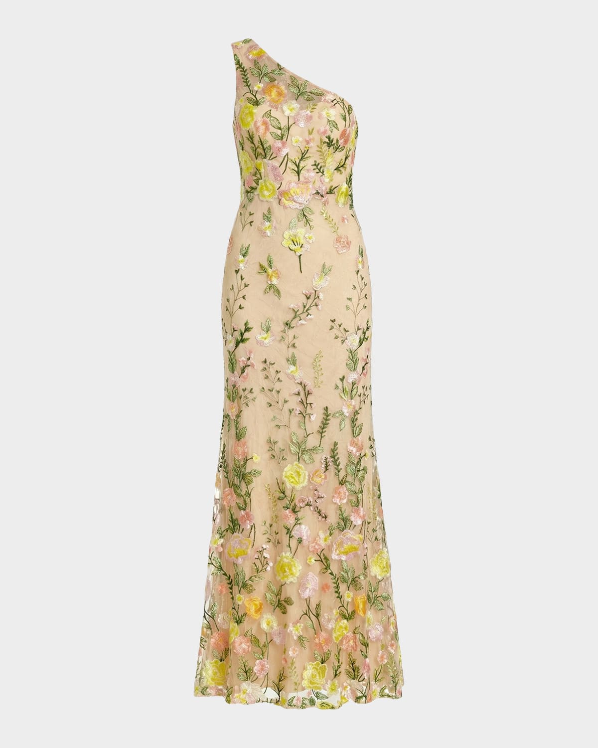 Petite One-Shoulder Floral-Embroidered Mermaid Gown