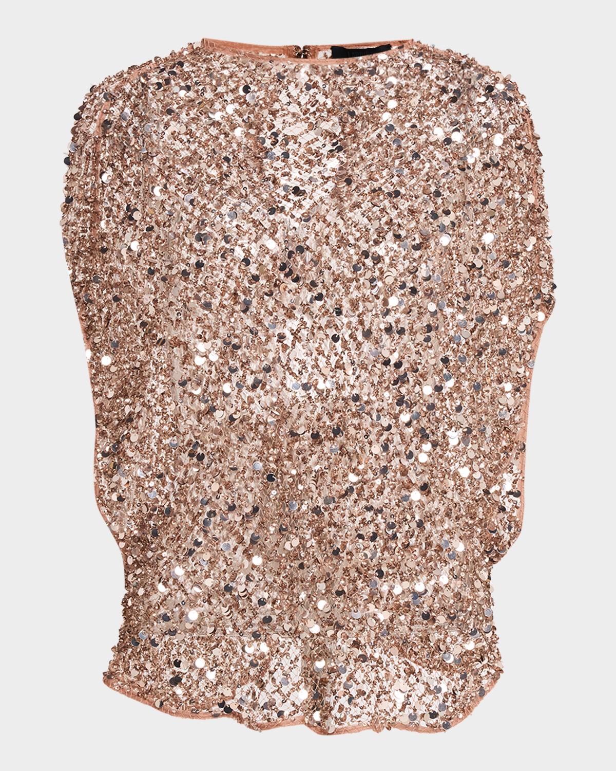 LAPOINTE Sequined Net Mesh Cap-Sleeve Top