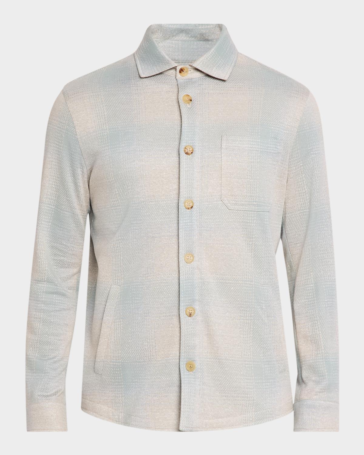Isaia Men's Cotton-Linen Seersucker Overshirt