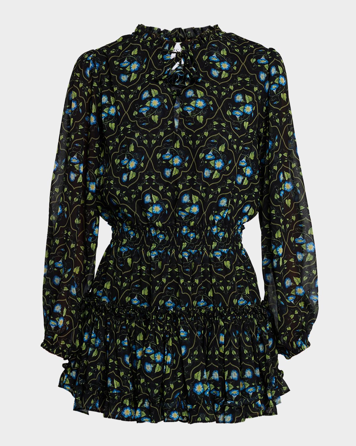 MISA Los Angeles Lorena Morning Glory Lattice Chiffon Mini Dress