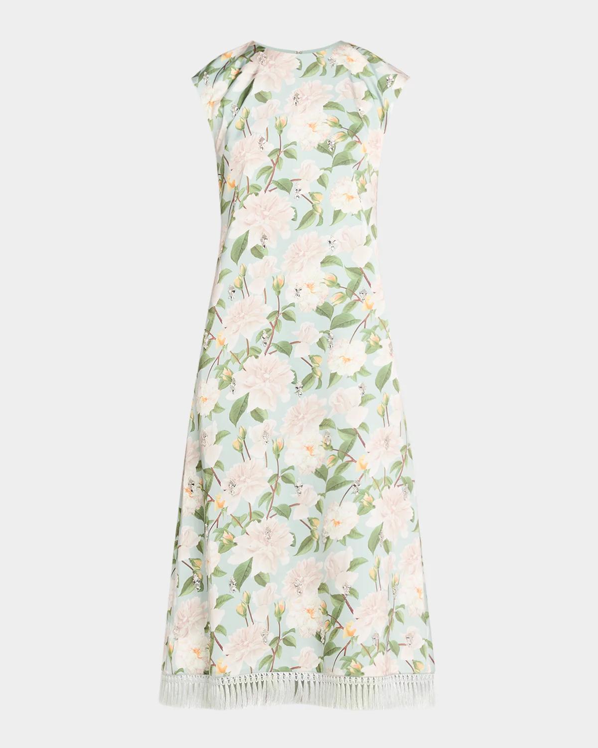 SACHIN BABI Annette Embellished Floral Satin Crepe Midi Dress