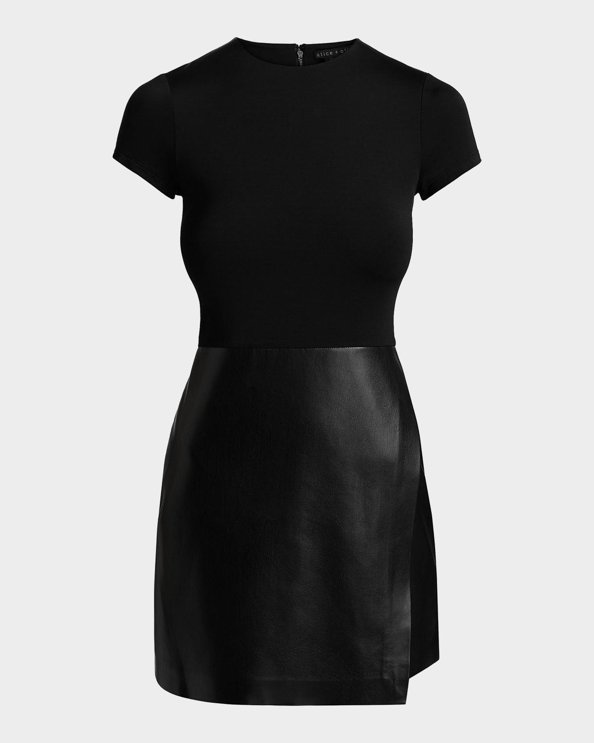 ALICE + OLIVIA Sabine Mixed-Media Short-Sleeve Minidress