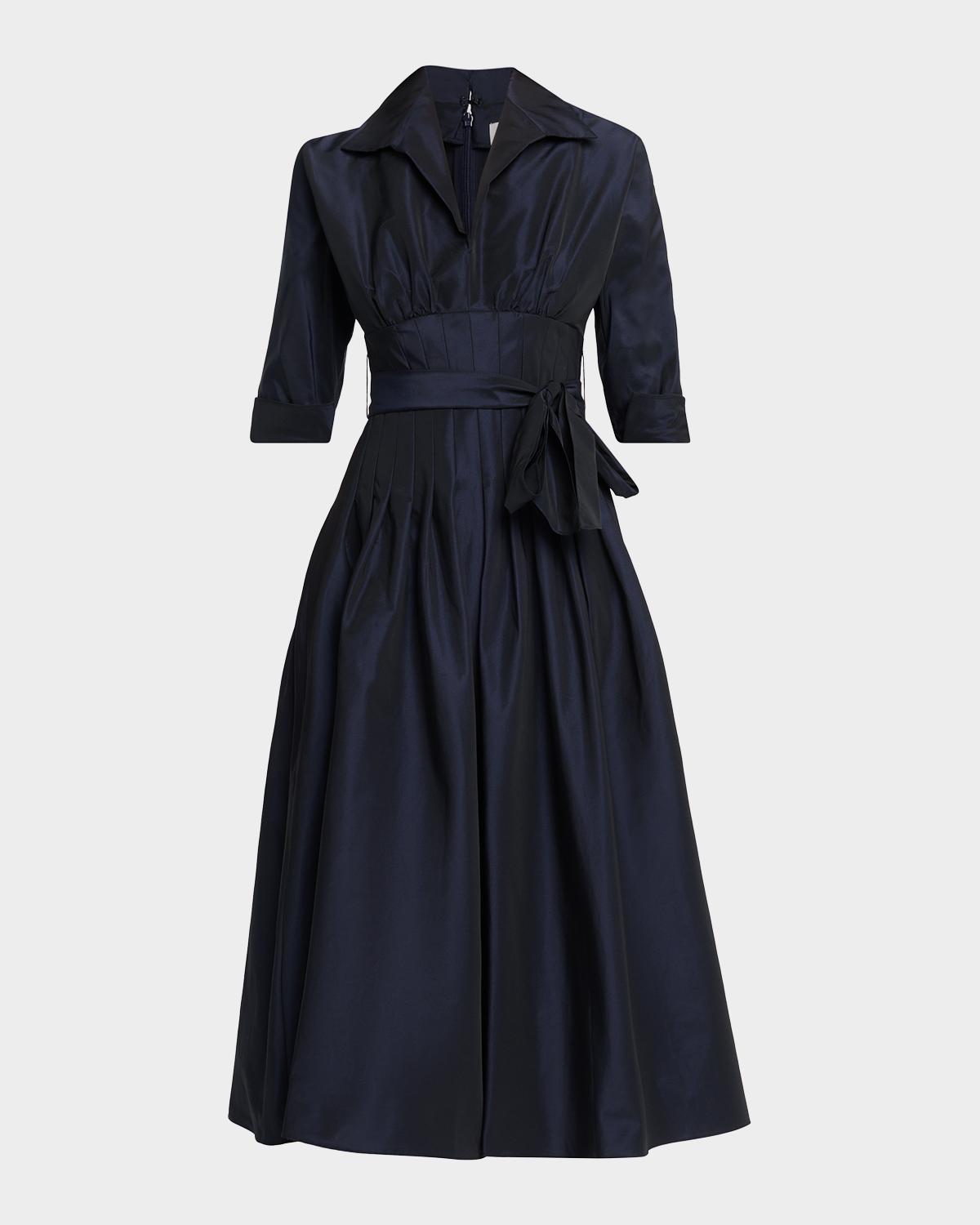 Rickie Freeman for Teri Jon Pleated A-Line Midi Dress