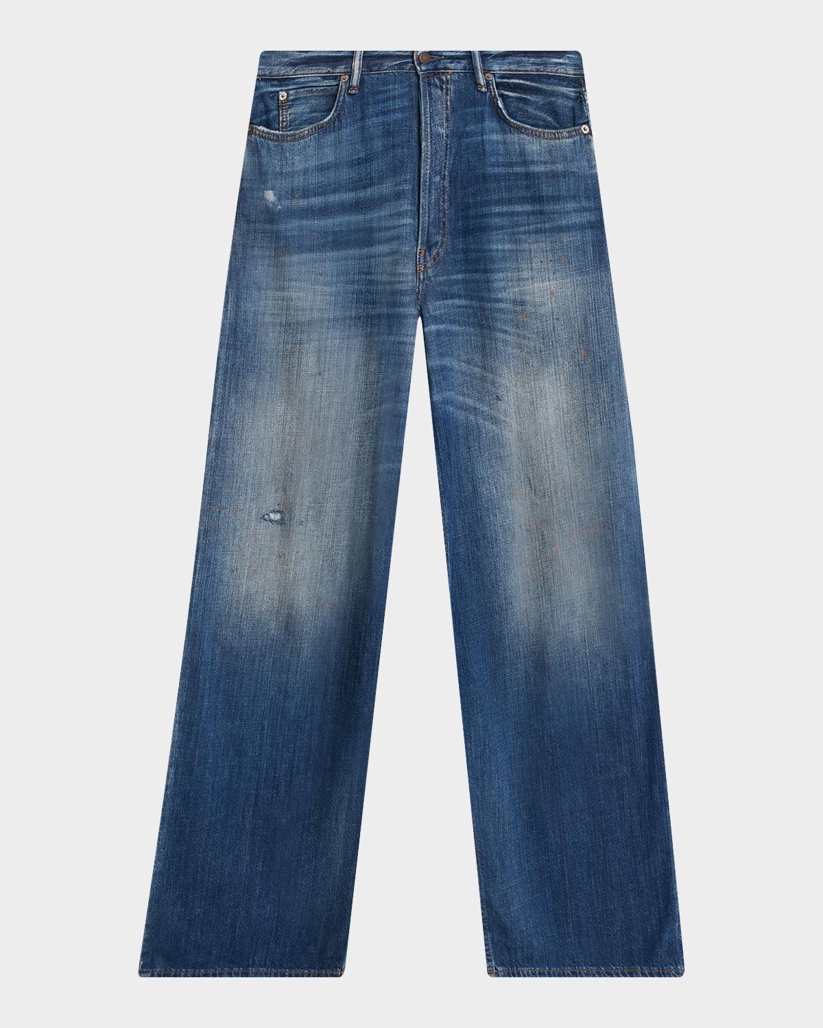 Acne Studios Men's Distressed Denim Wide-Leg Jeans