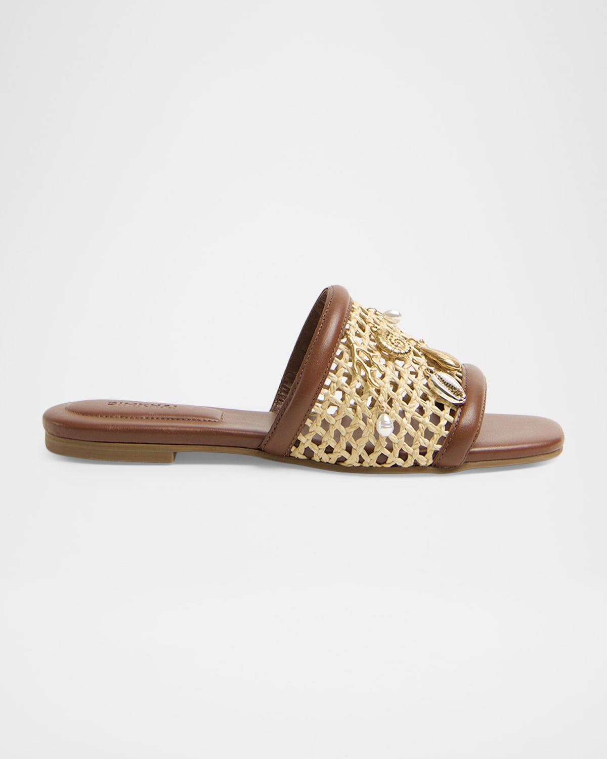 Simkhai Caspian Raffia Netted Leather Flat Sandals In Gold