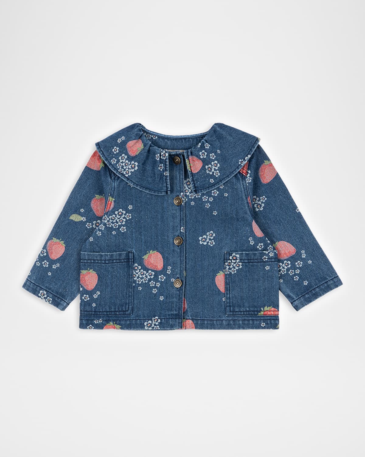 Konges Slojd Girl 's Magot Round-Collar Floral Denim Jacket, Size 18M-10